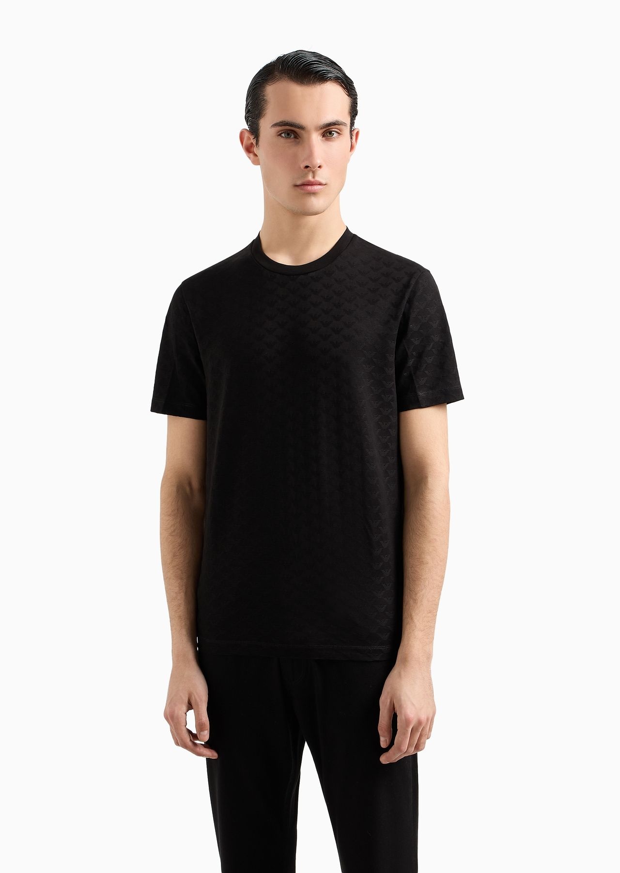 Mercerised-jersey T-shirt with all-over jacquard eagle - 2