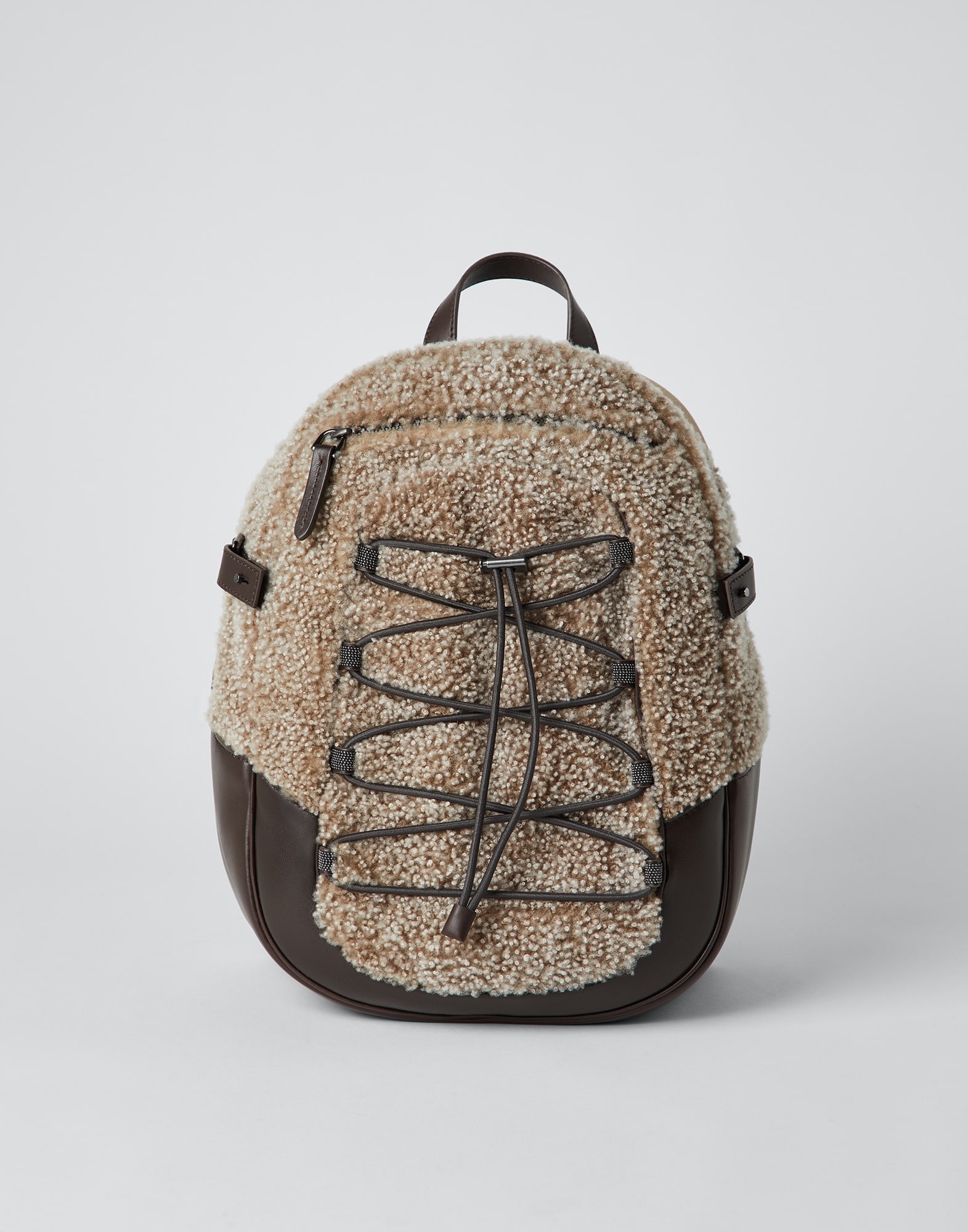 Curly shearling and matte calfskin backpack with monili - 1