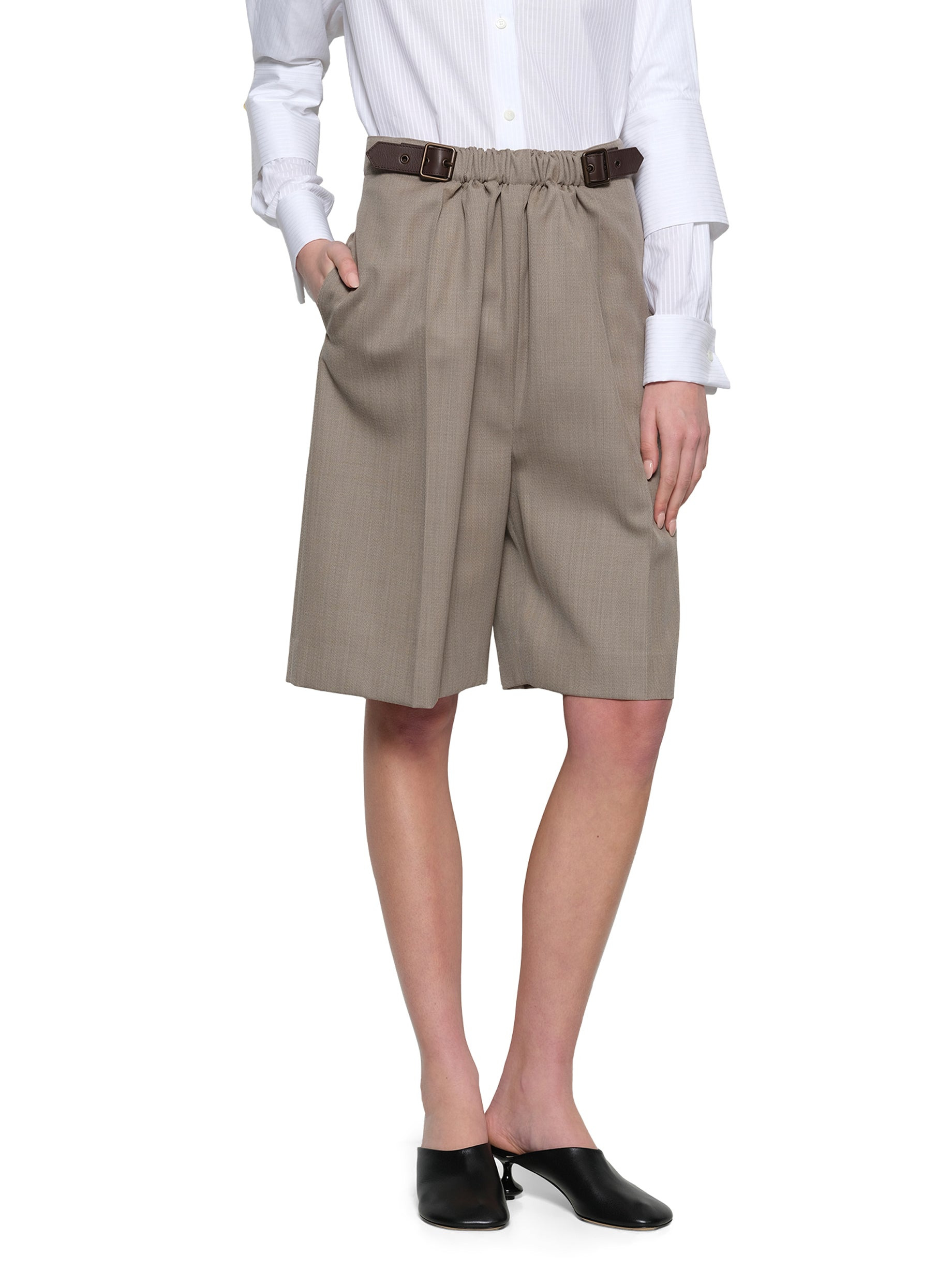 Belted Shorts in Beige Melange - 6