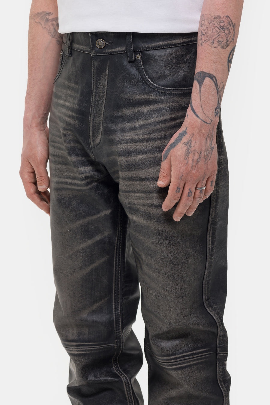 424 Leather Five Pocket Pant in Black - 4