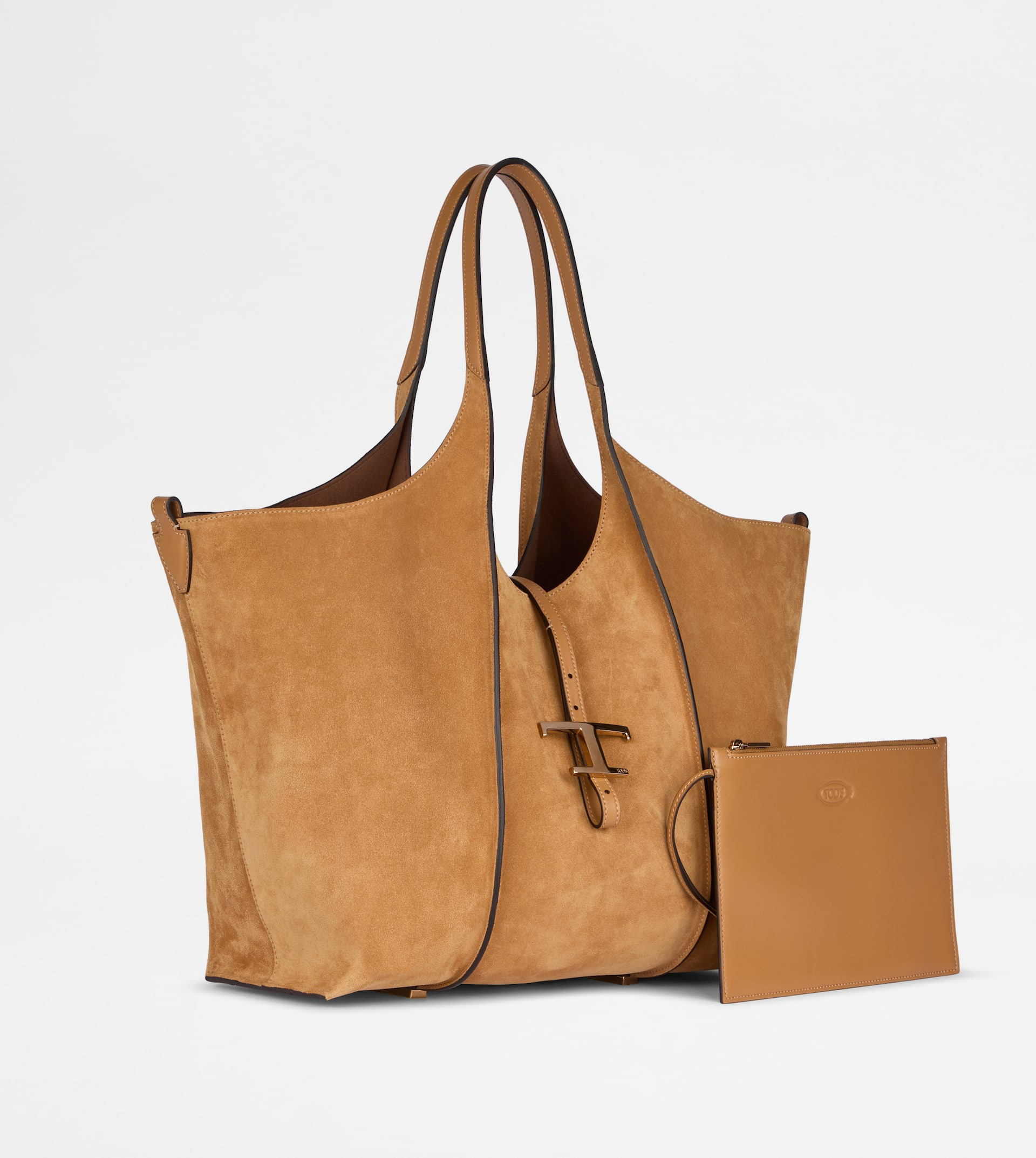 T TIMELESS SHOPPING BAG IN SUEDE MEDIUM - BROWN - 2