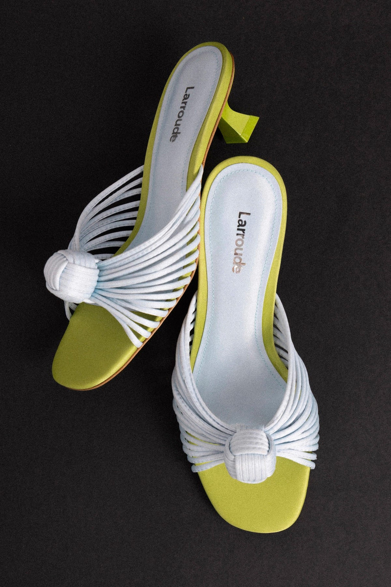 Larroudé Valerie Mule Powder Blue and Green Satin outlook