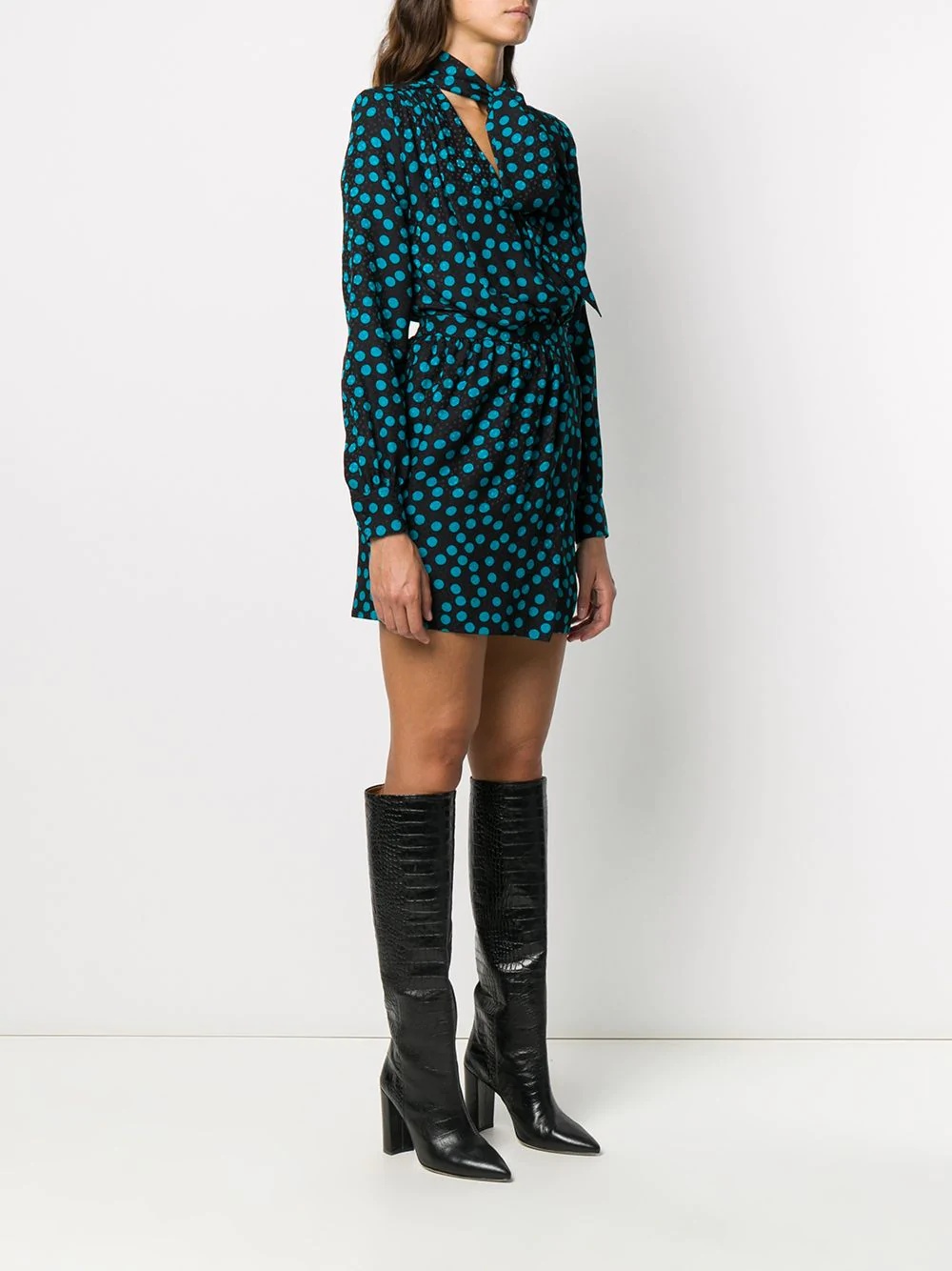 double polka dot V-neck dress - 3