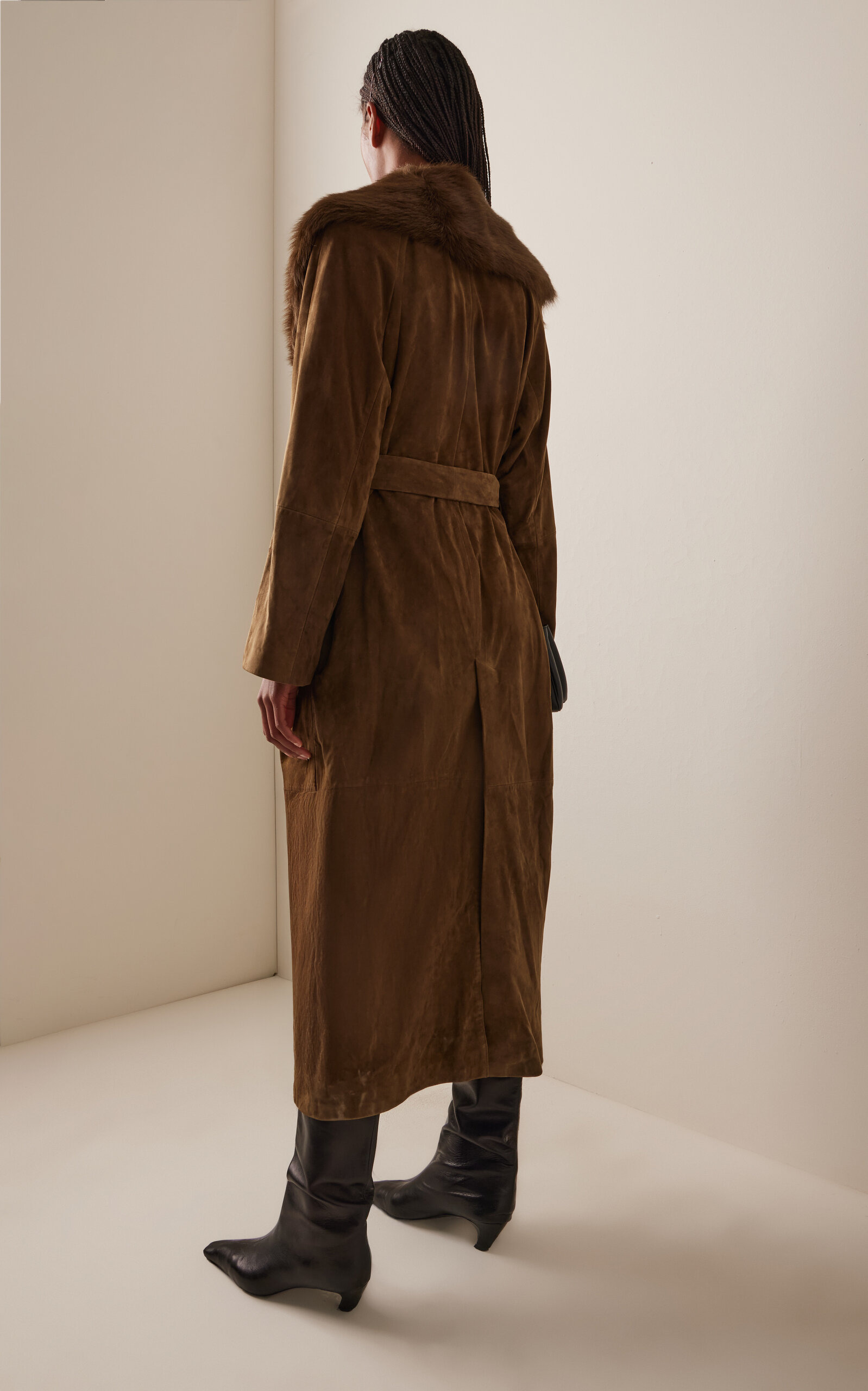 Briona Convertible Shearling-Trimmed Suede Trench Coat green - 4