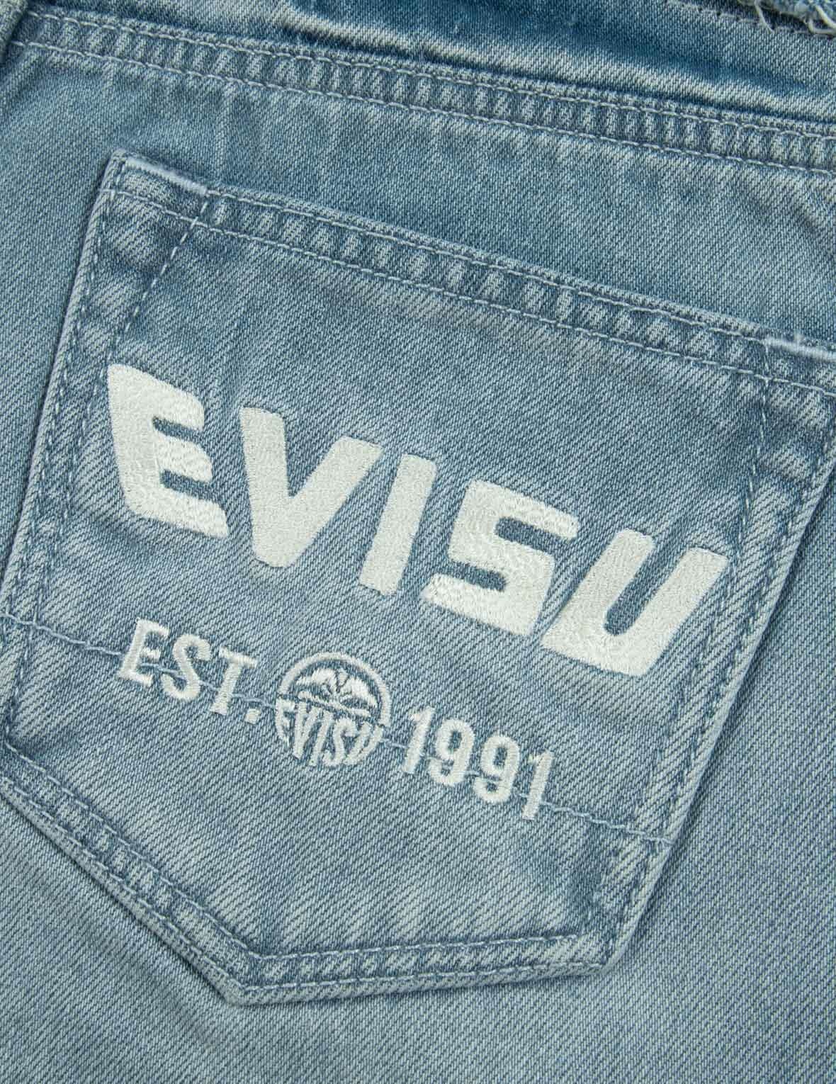 SEAGULL AND LOGO EMBROIDERY RECONSTRUCTED DENIM SHORTS - 8