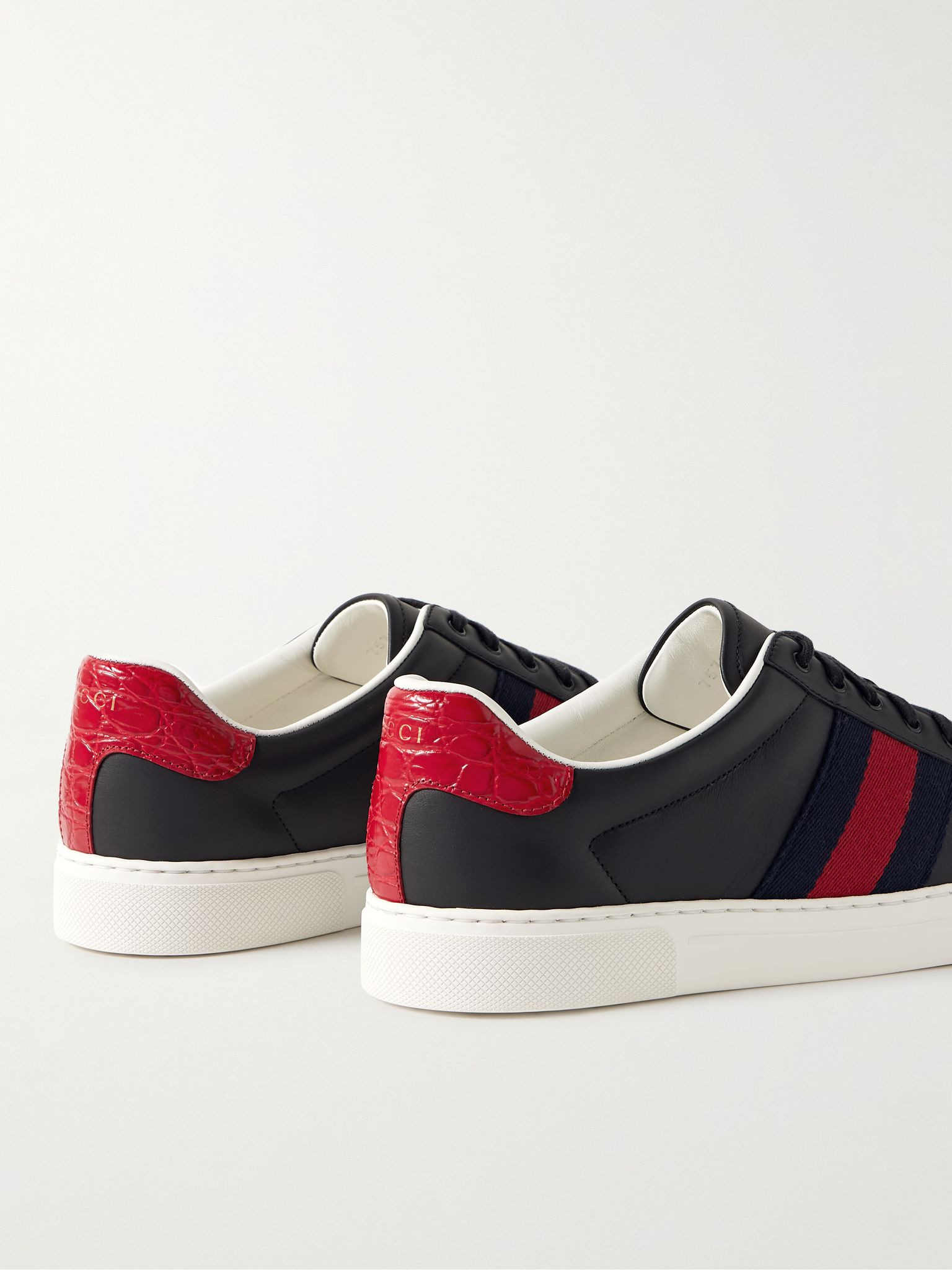 Ace Webbing-Trimmed Leather Sneakers Black - 5