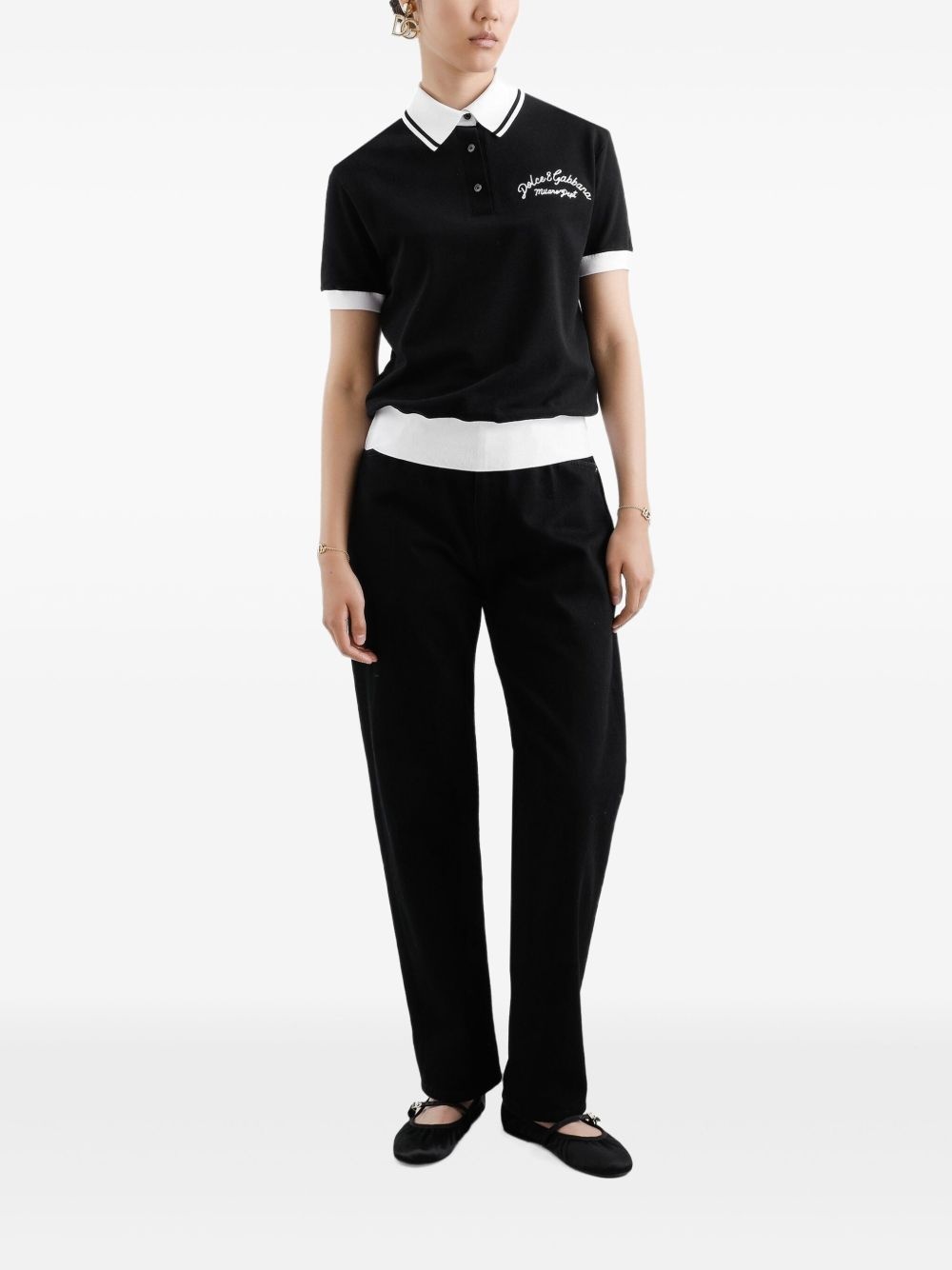 logo-embroidered cotton polo top - 2