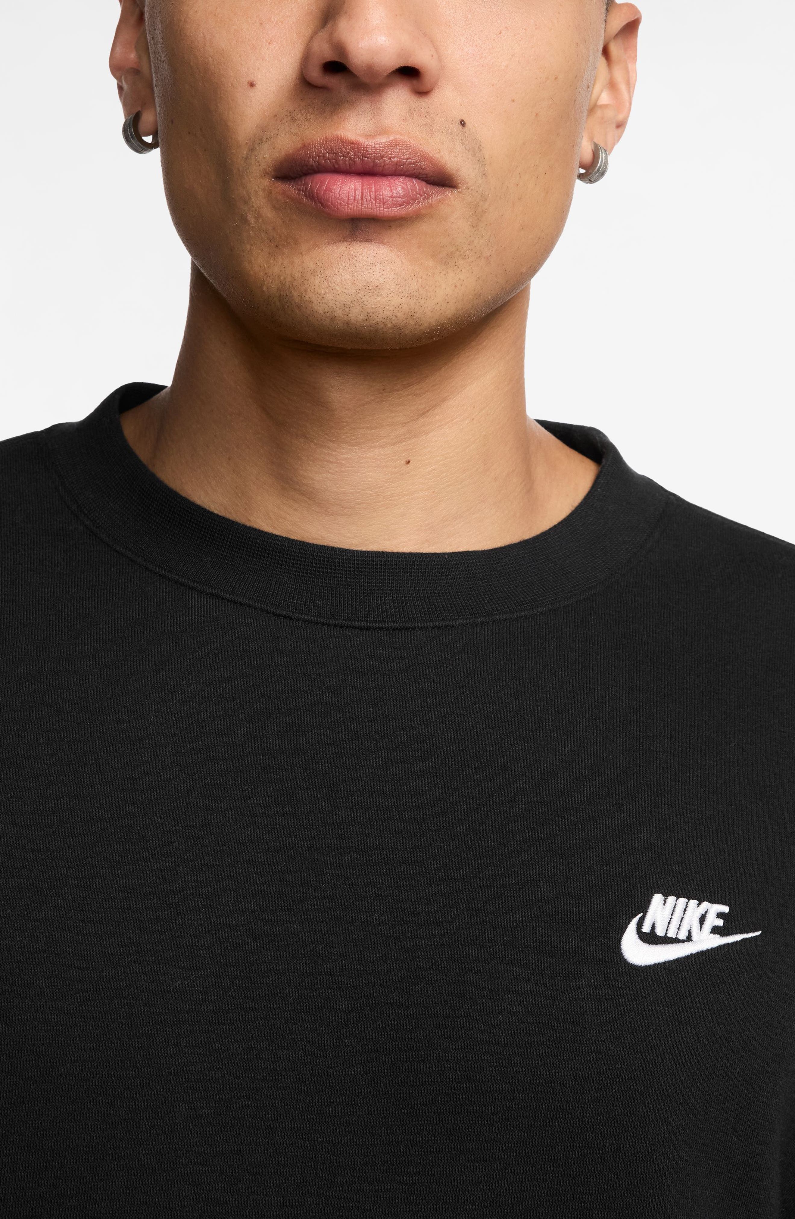 Nike Club Brushed Fleece Crewneck Sweatshirt in Black/White at Nordstrom - 3