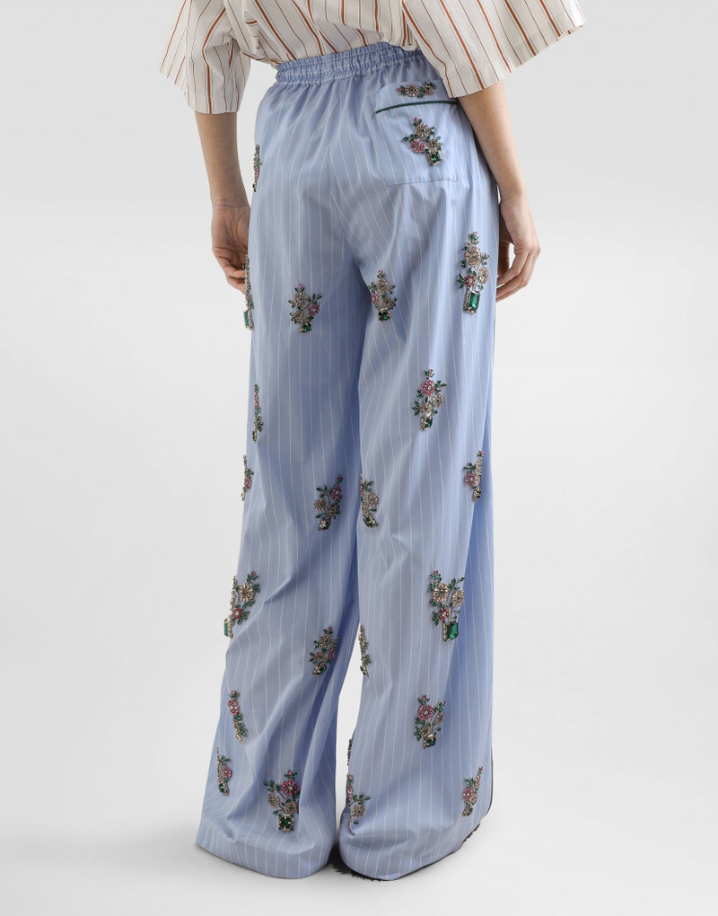 Striped poplin trousers with crystal flower embroidery 5