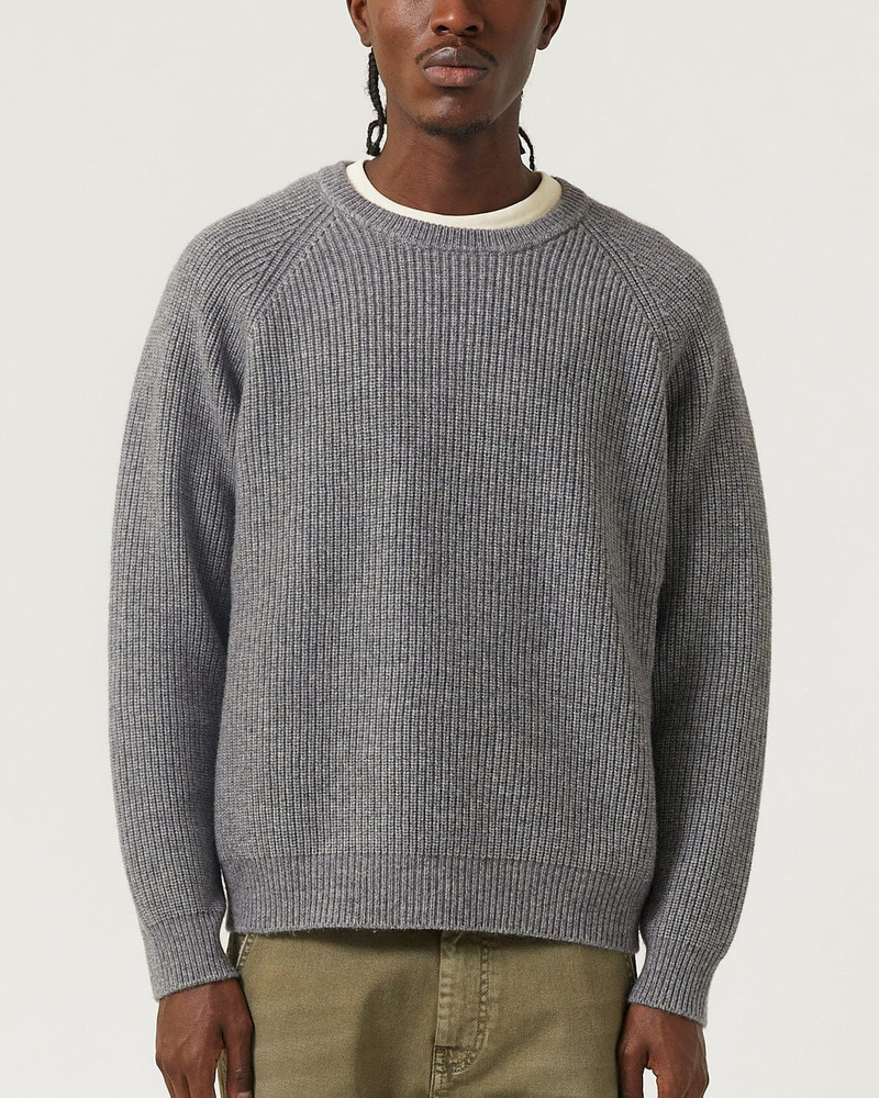 WOOL CASHMERE RIBBED CREWNECK - GREY 4