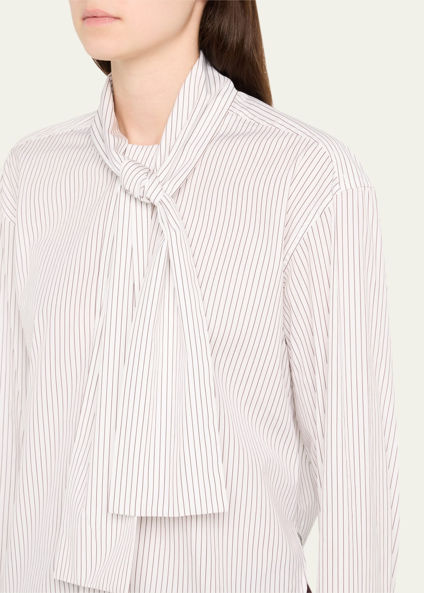 Stripe Scarf-Neck Button Down Blouse - 5