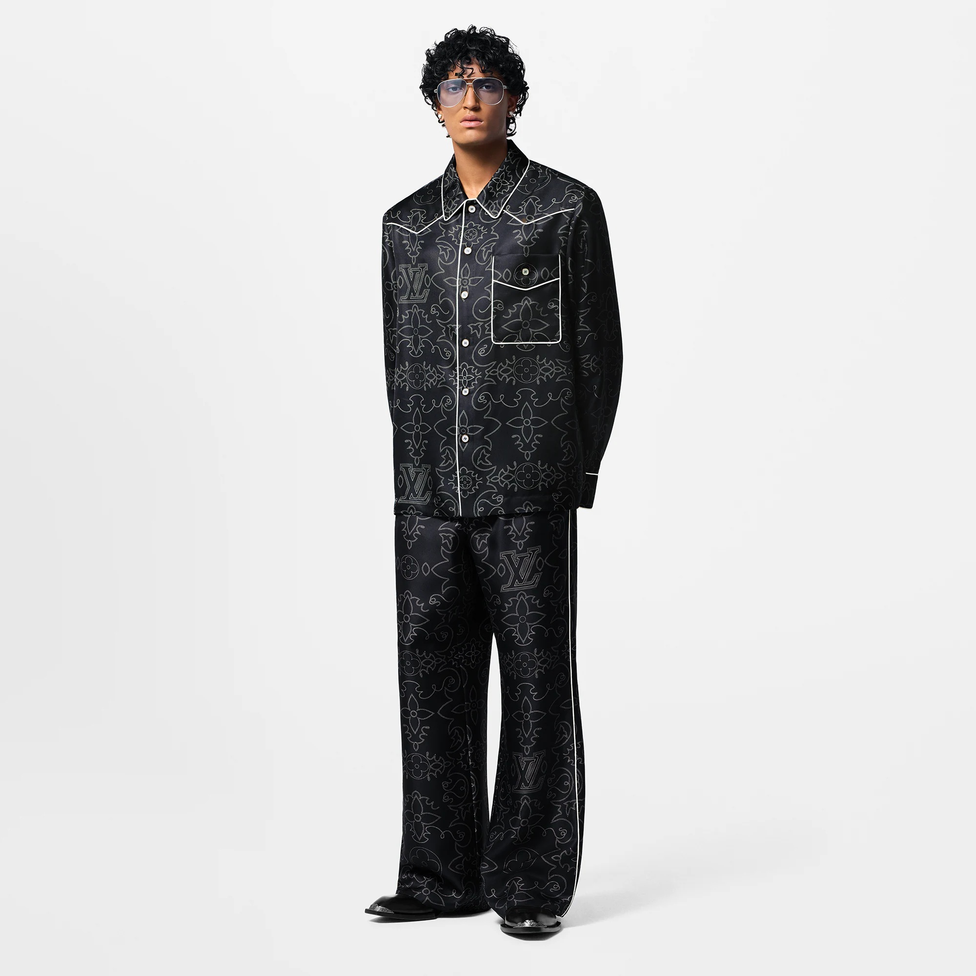 Printed Long-Sleeved Silk Pyjama Overshirt - 4
