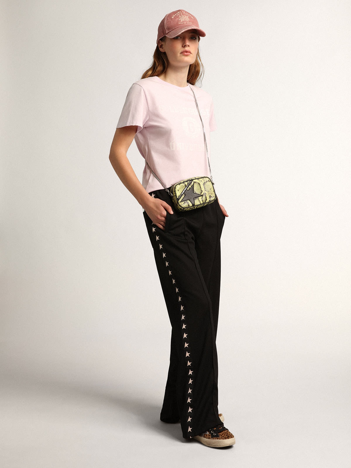 Mini Star Bag in lime-colored snake-print leather with black leather star - 3
