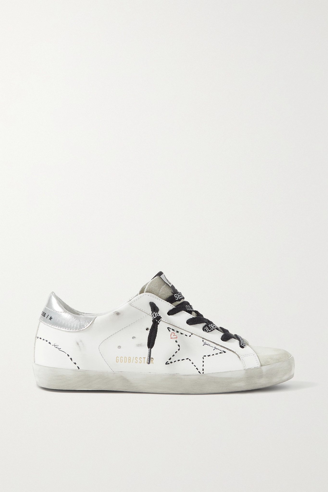 Superstar faux pearl-embellished distressed leather sneakers - 1