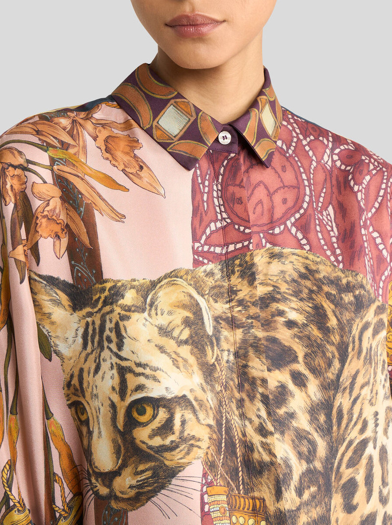 Etro LONG SILK SHIRT WITH PLACED LEOPARD PRINT outlook