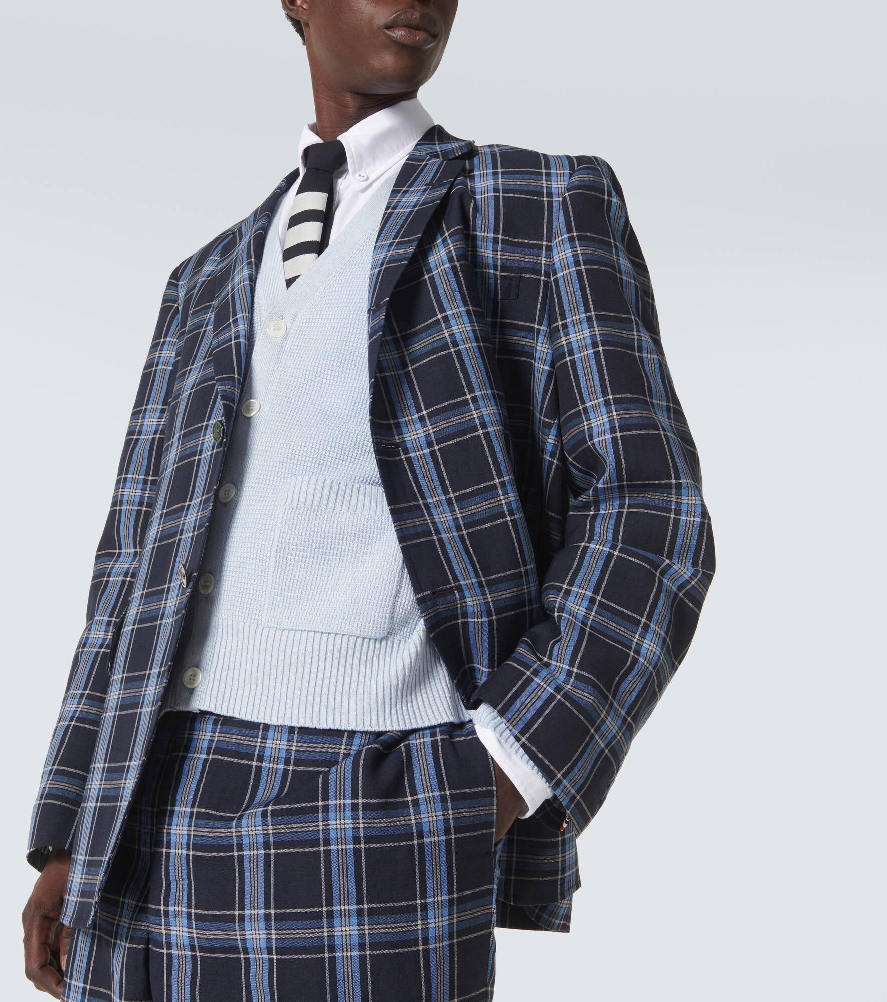 Checked wool and linen blazer - 5