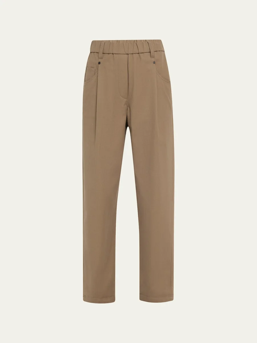 Cotton Twill Straight-Leg Ankle Pull-On Pants - 1