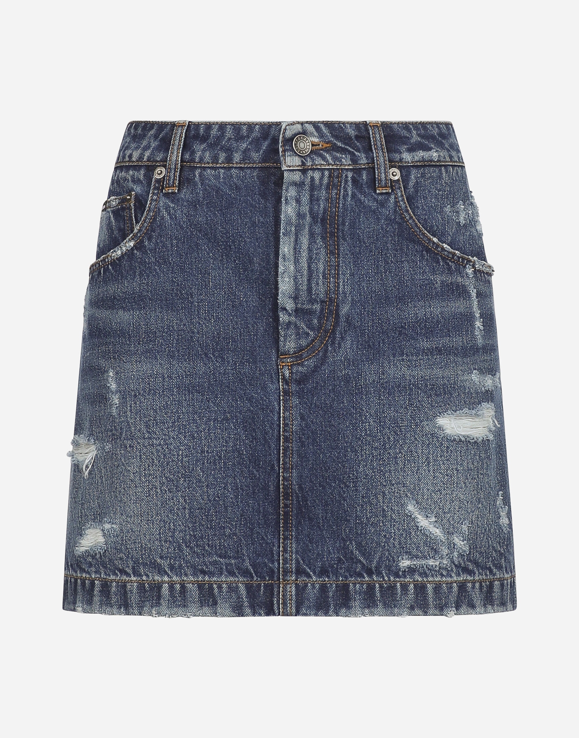 Denim mini skirt with rips - 1