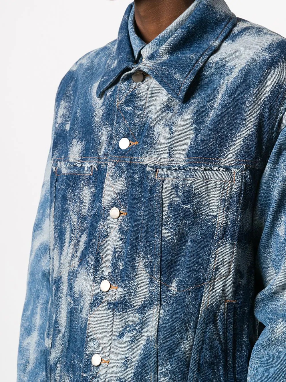 bleached-effect layered denim jacket - 6