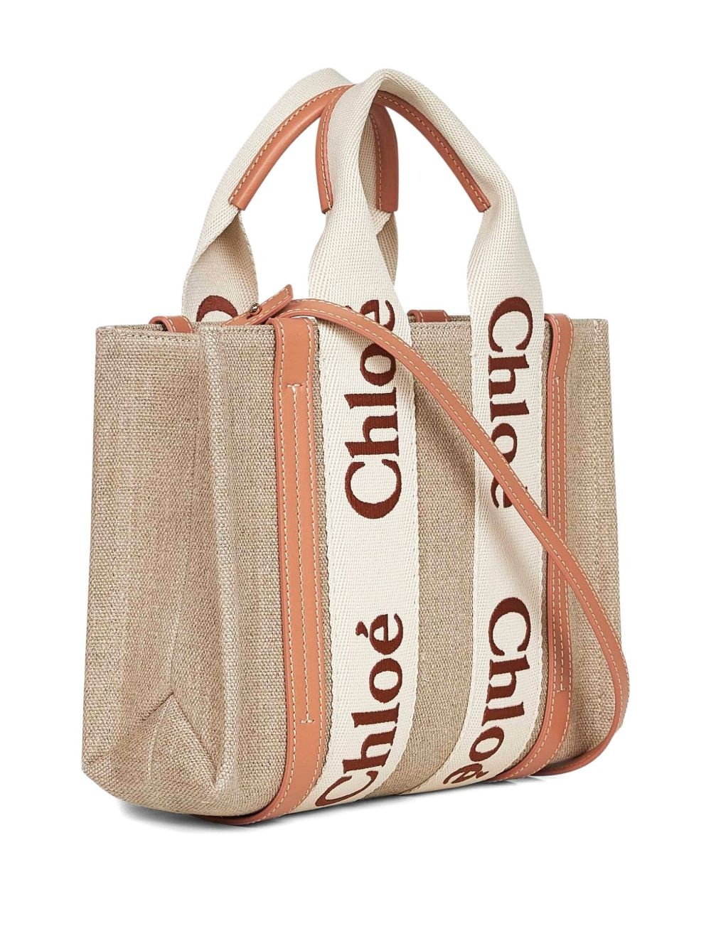 small Woody logo-detail linen tote bag - 2