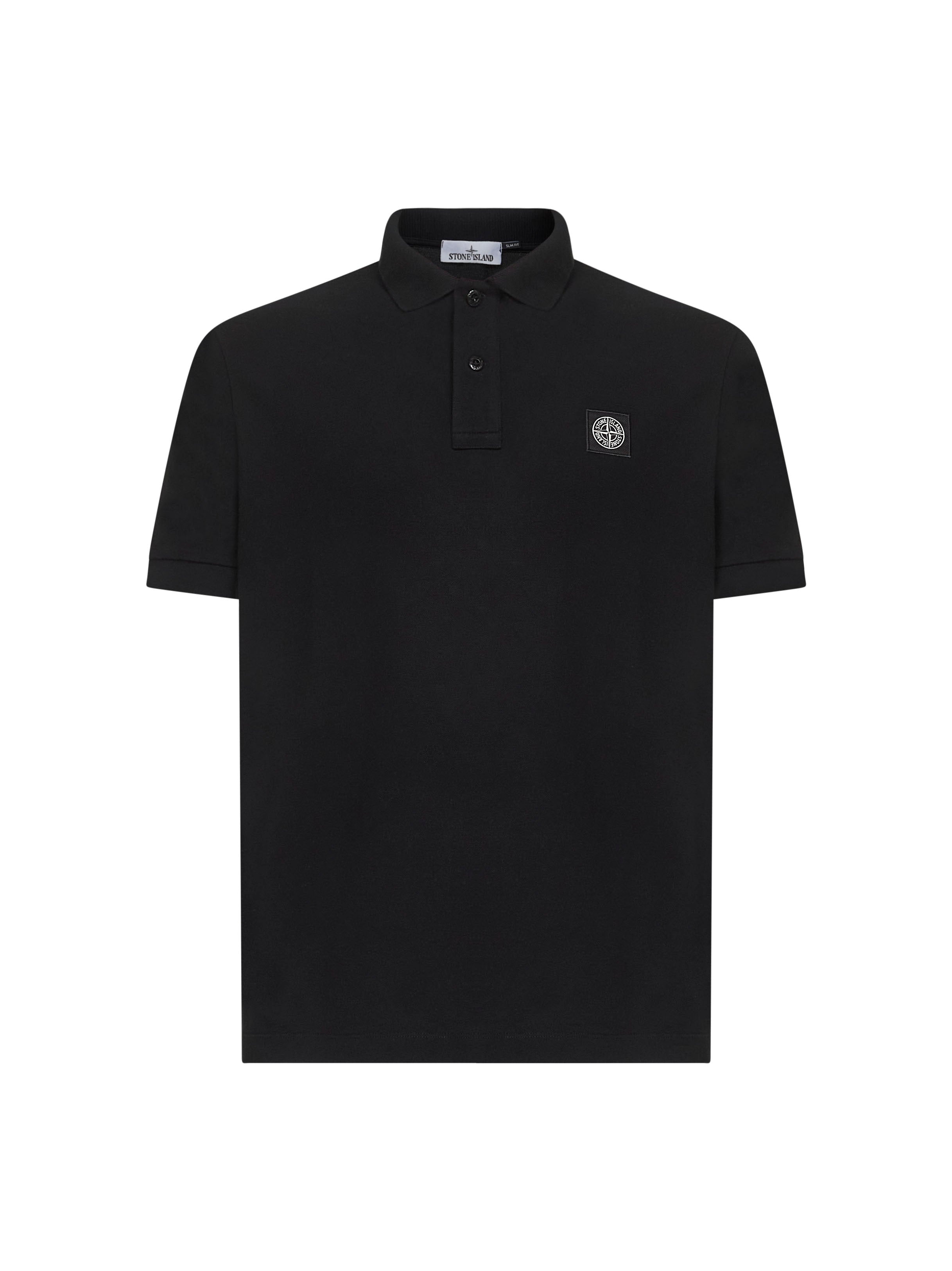 Black stretch pique Compass patch polo shirt - 1