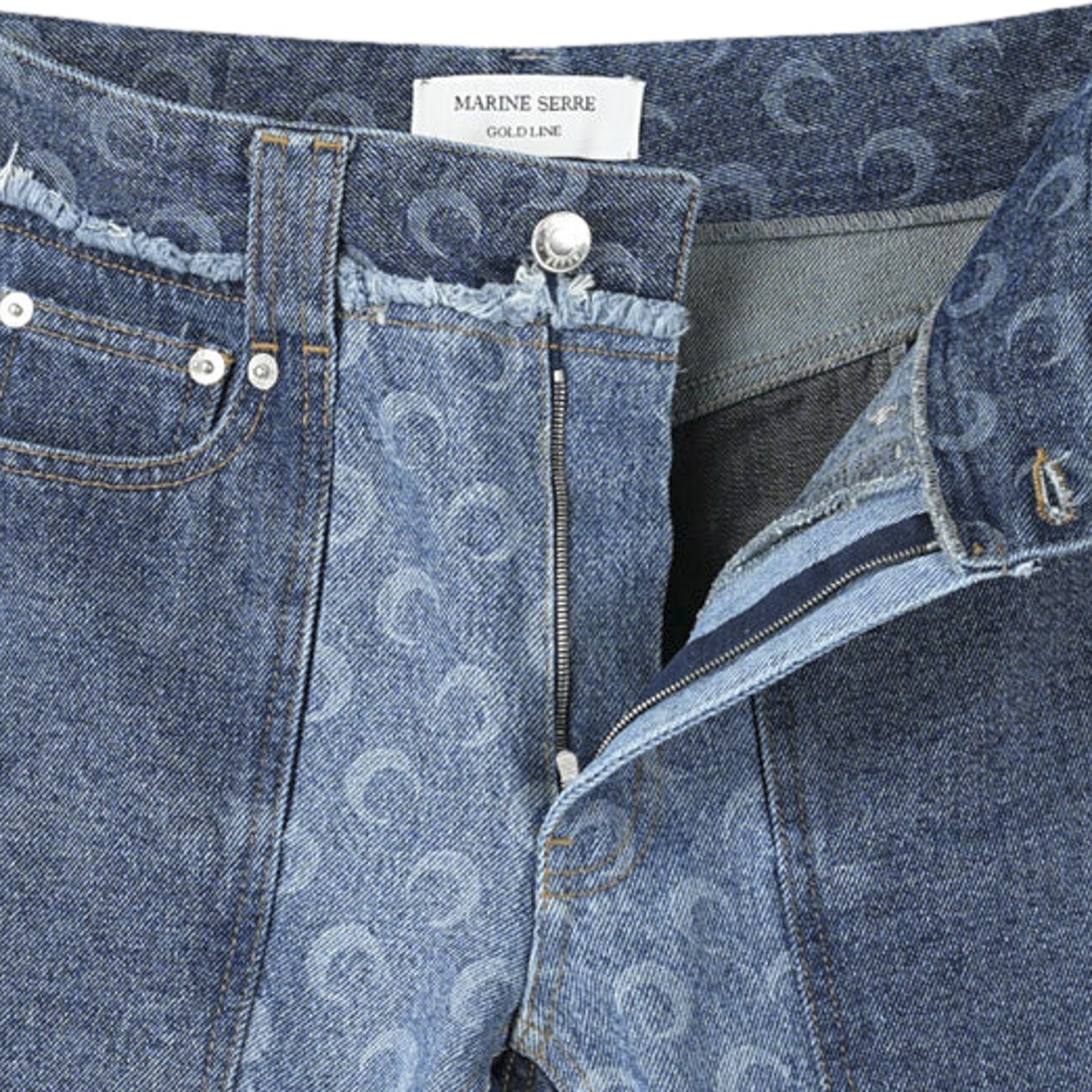 Marine Serre Regenerated Denim Straight Leg Pants 'Navy' - 3