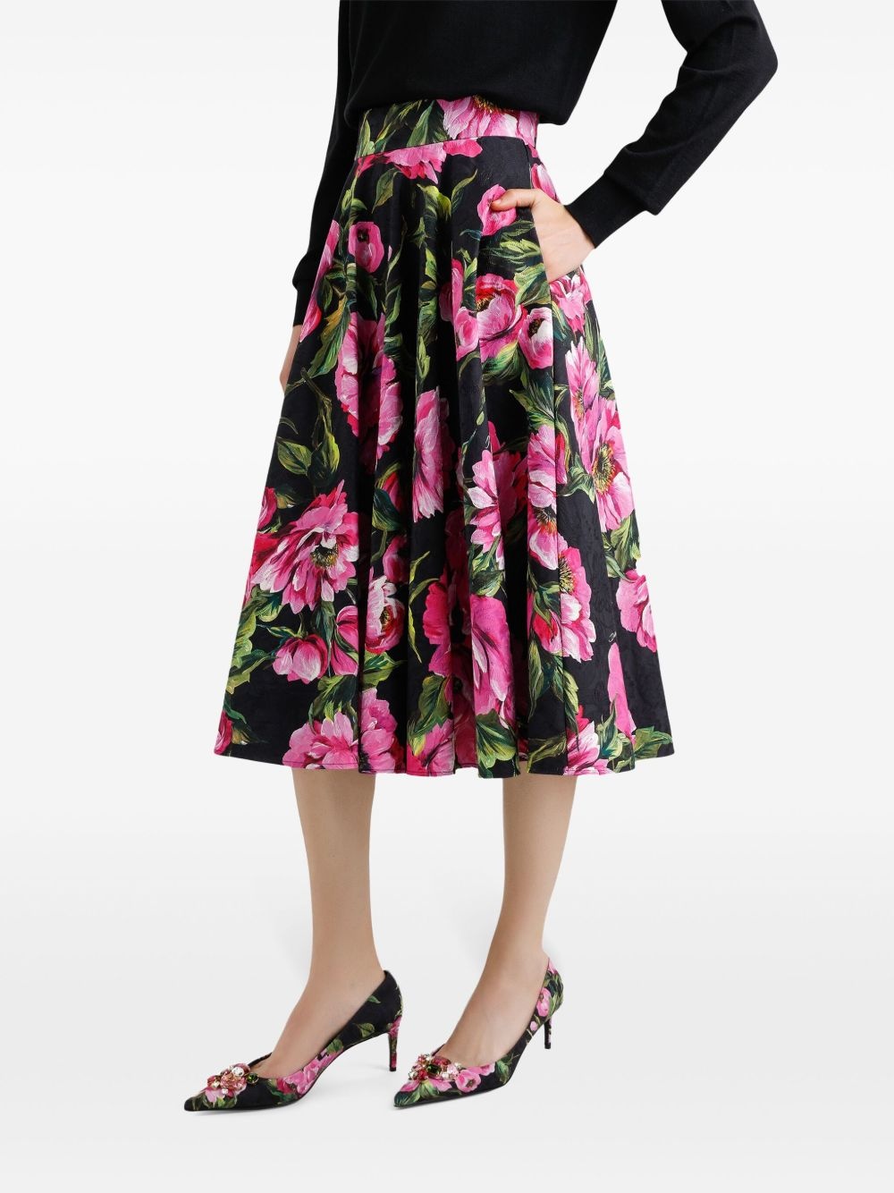 rose-print midi skirt - 3