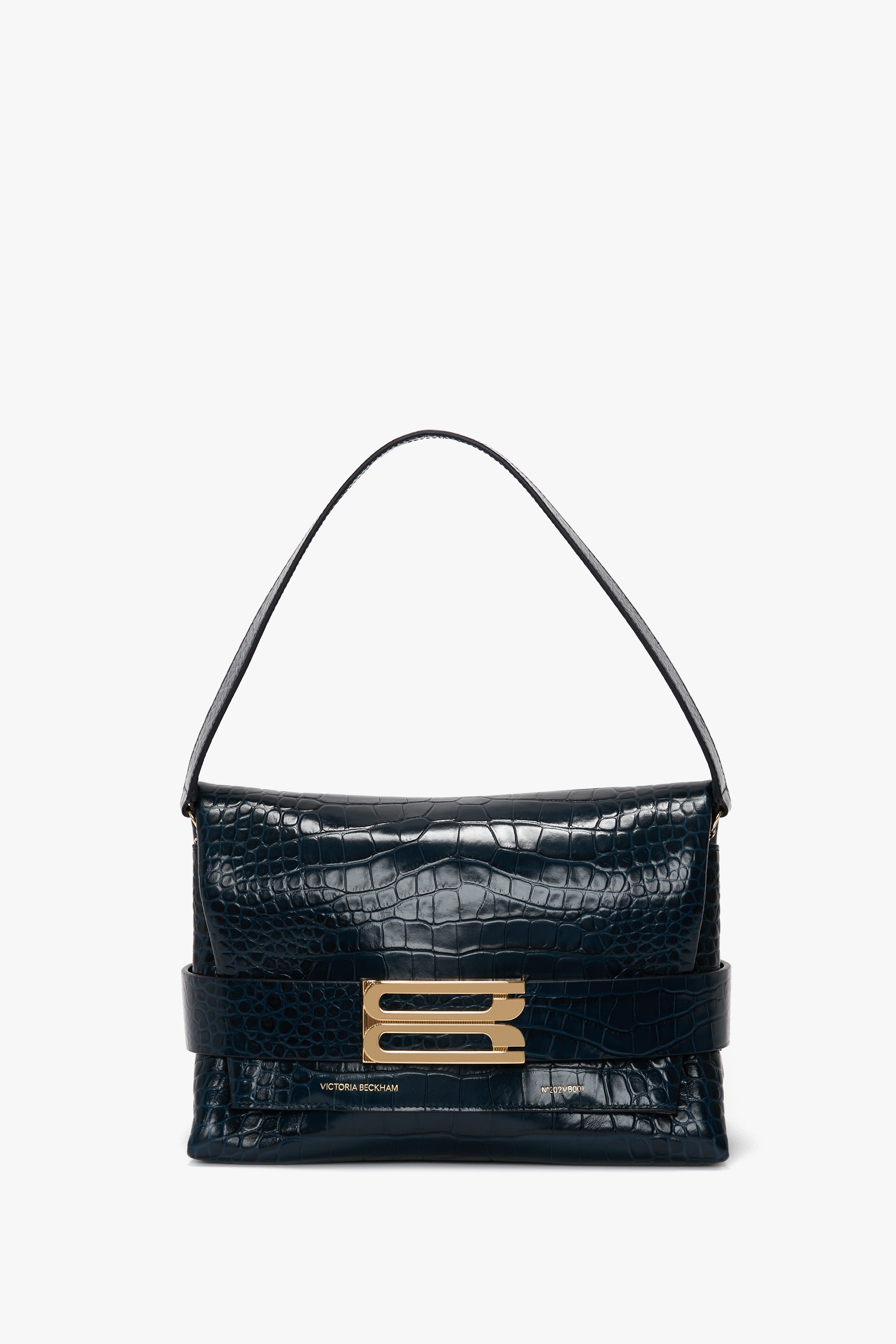 B Pouch In Croc Effect Midnight Blue Leather - 1