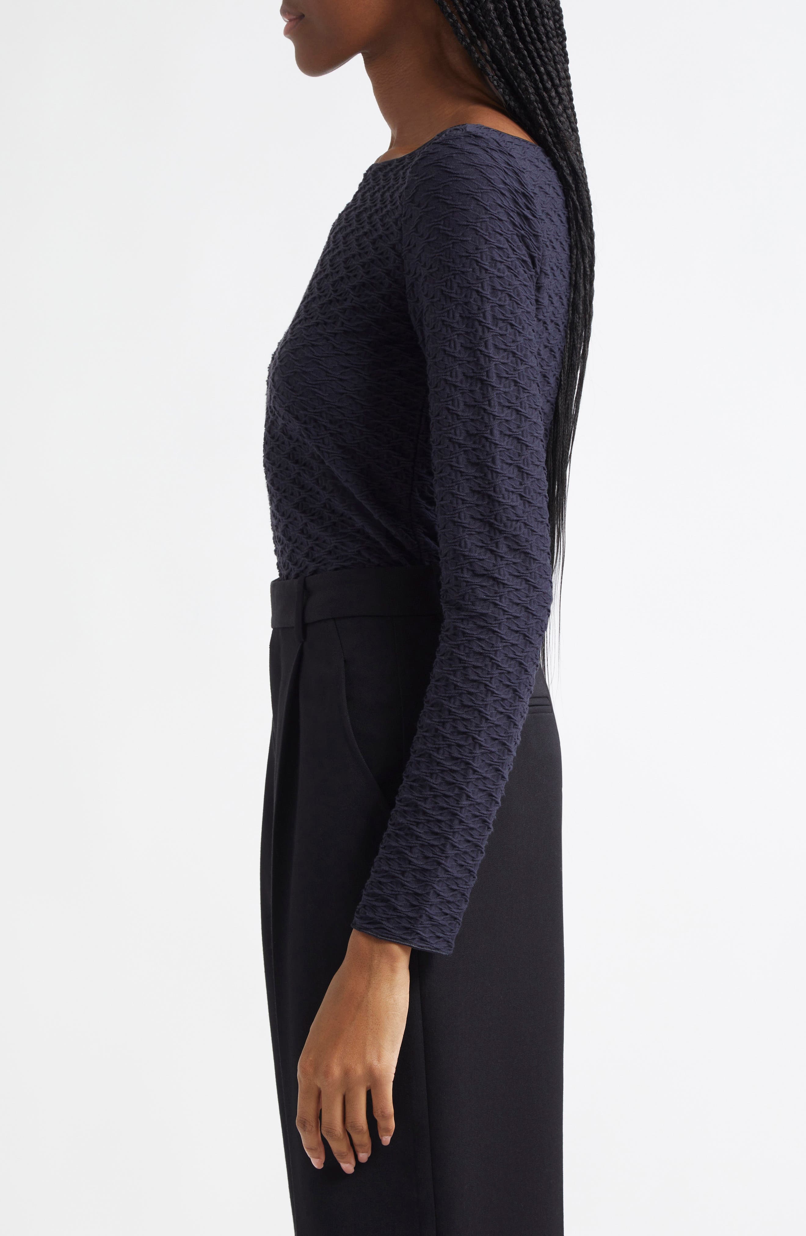 Emporio Armani Textured Jersey Top in Solid Dark Blue at Nordstrom - 3