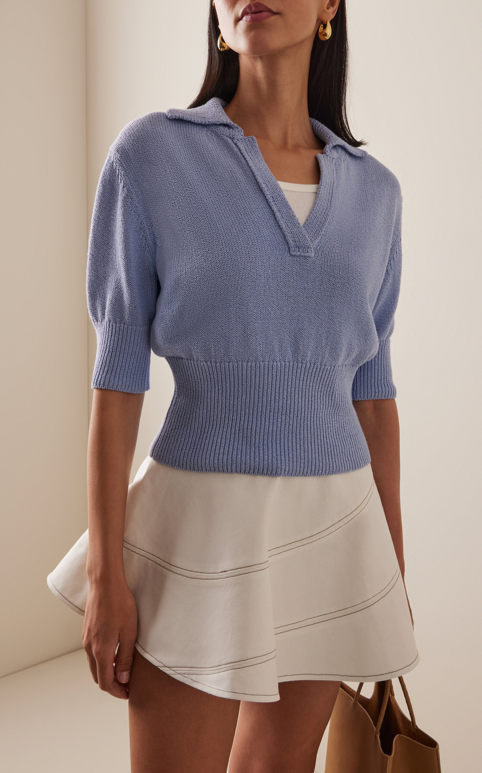 Reeve Cotton Knit Polo Shirt light blue - 3