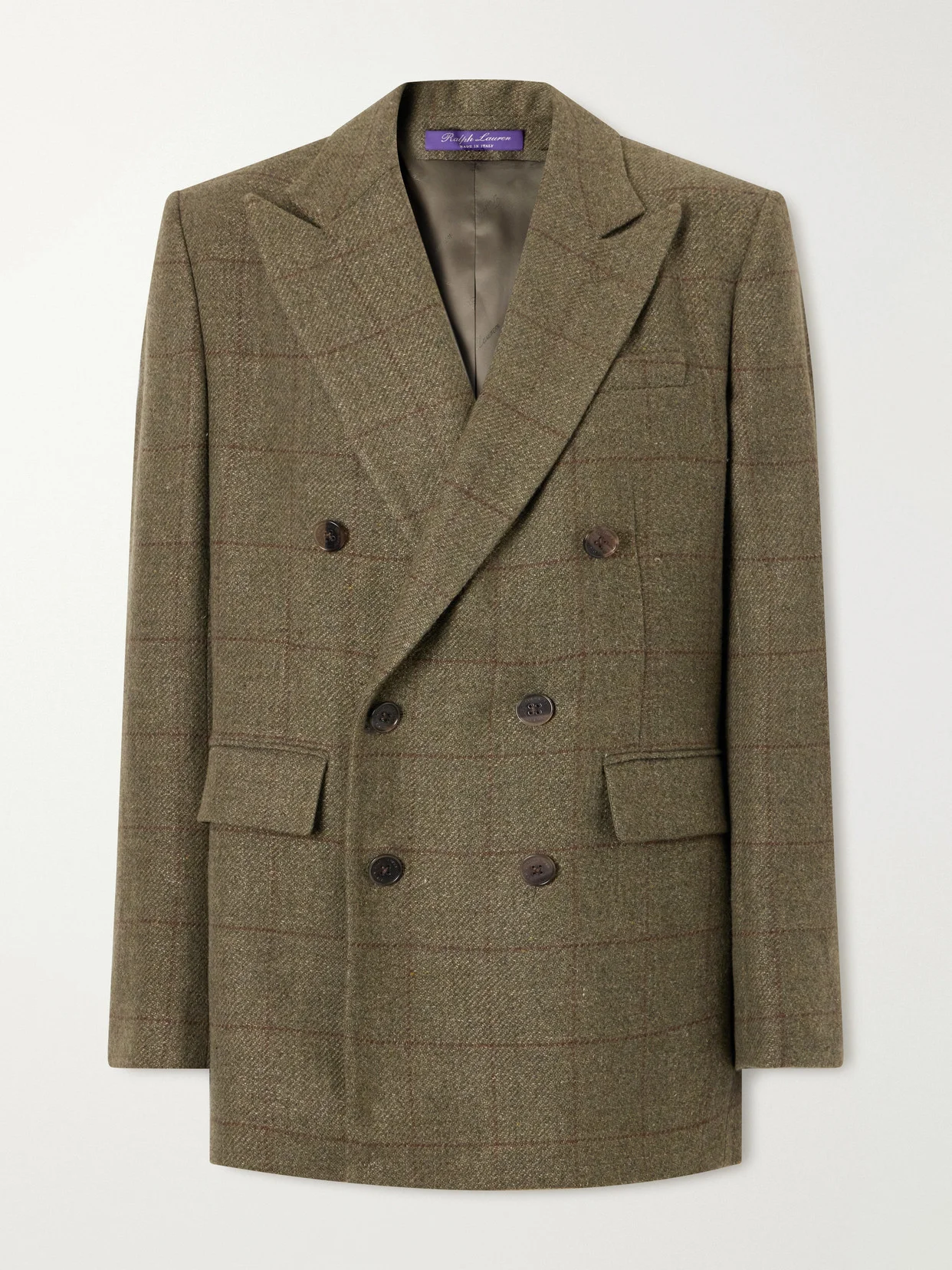 Ramona Double-breasted Windowpane Linen, Cashmere And Silk-blend Blazer - 1