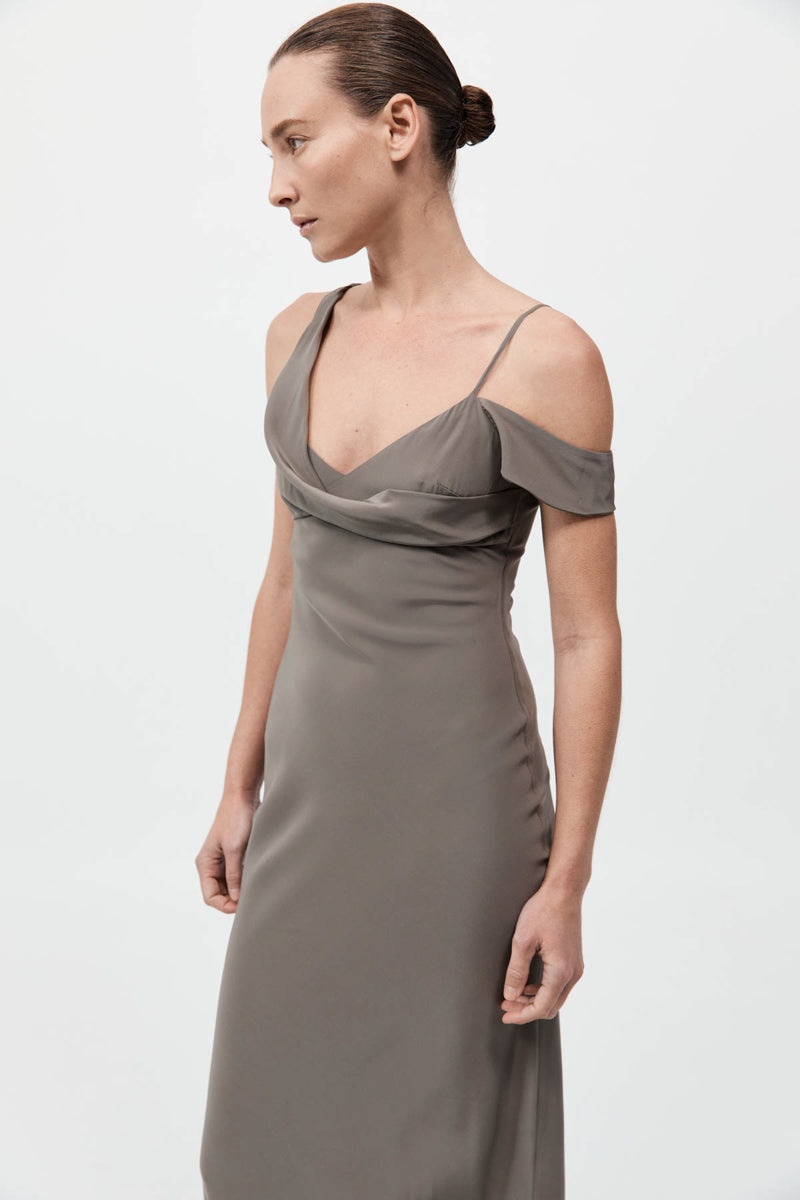 Silk Drape Dress - Slate - 4