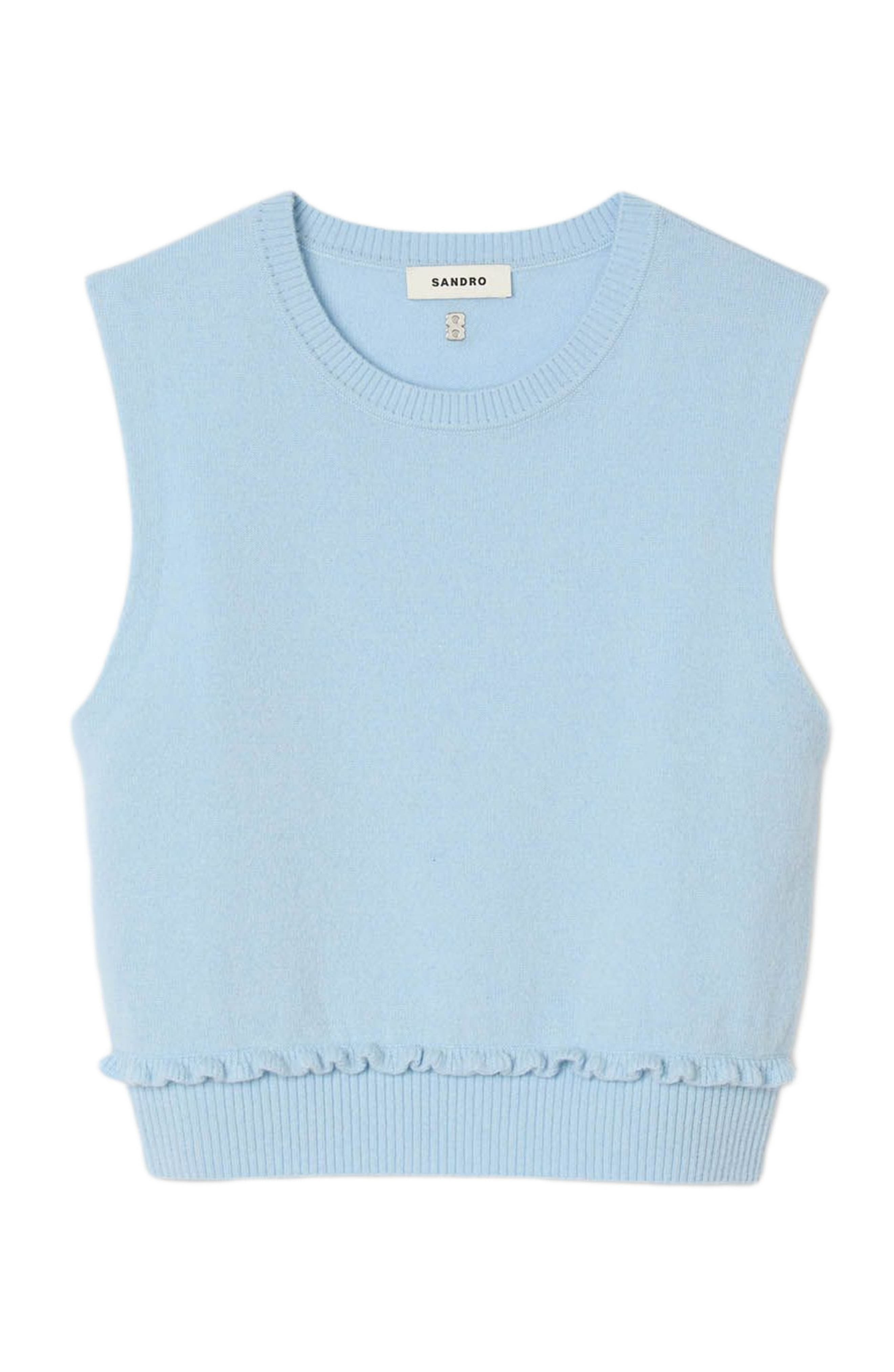 SANDRO Ruffled cropped sweater in Sky Blue at Nordstrom - 6