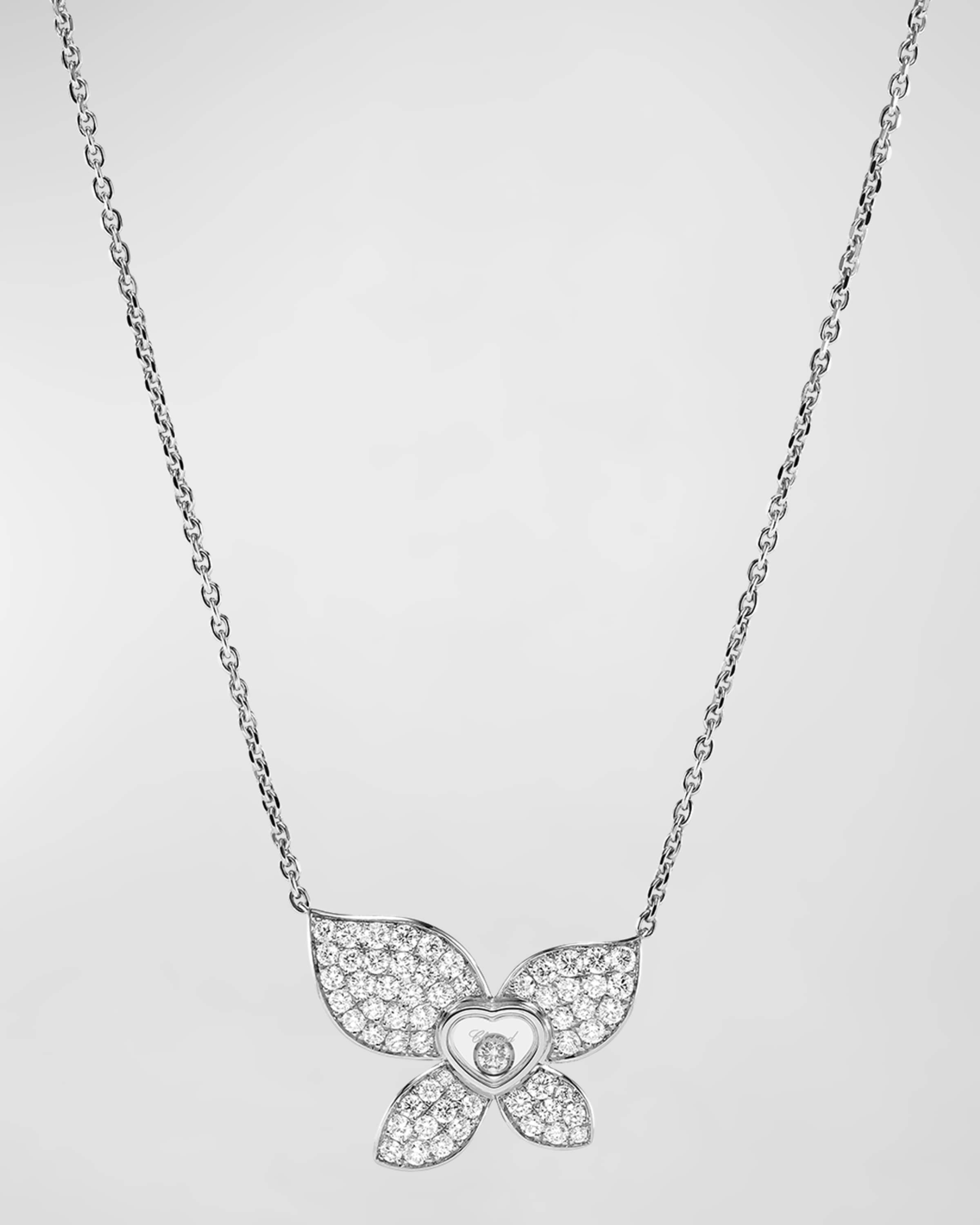 Happy Butterfly 18K White Gold Diamond Pendant Necklace - 1