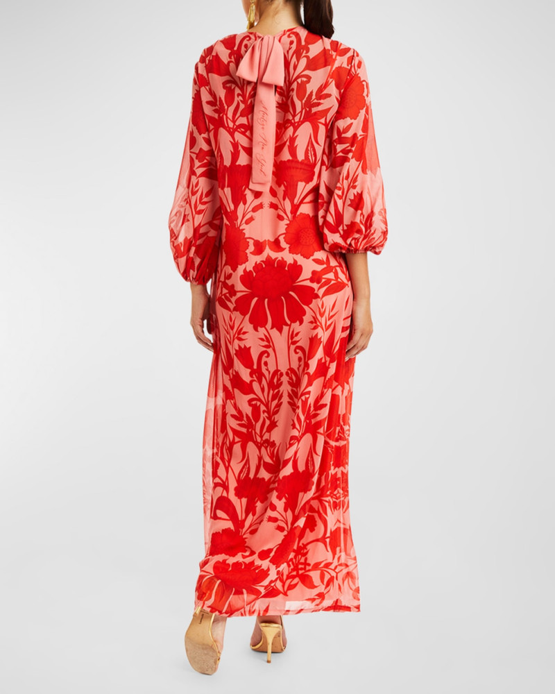 Luzon Blouson-Sleeve Floral-Print Chiffon Gown 4