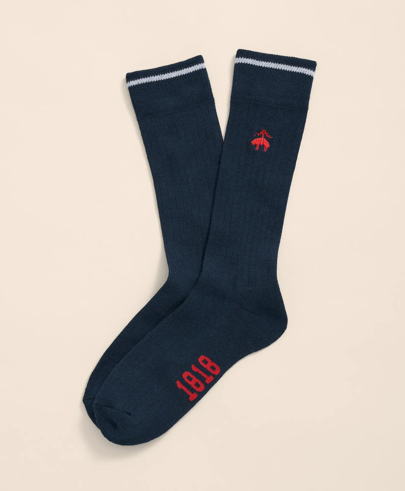 Cotton Blend Contrast Tipped Ribbed Socks with Golden Fleece® Embroidery - 1