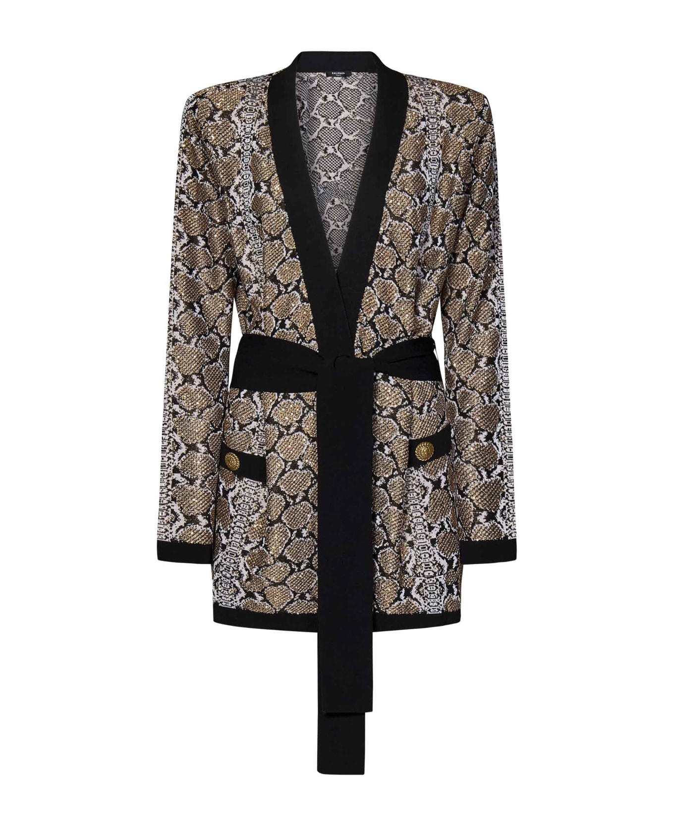 Glittered Python Knit Belted Cardigan - 1