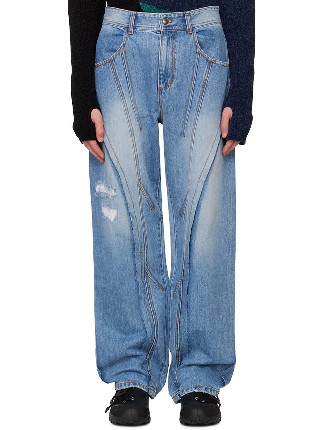 Blue Panel Carpenter Wide-Leg Jeans - 1