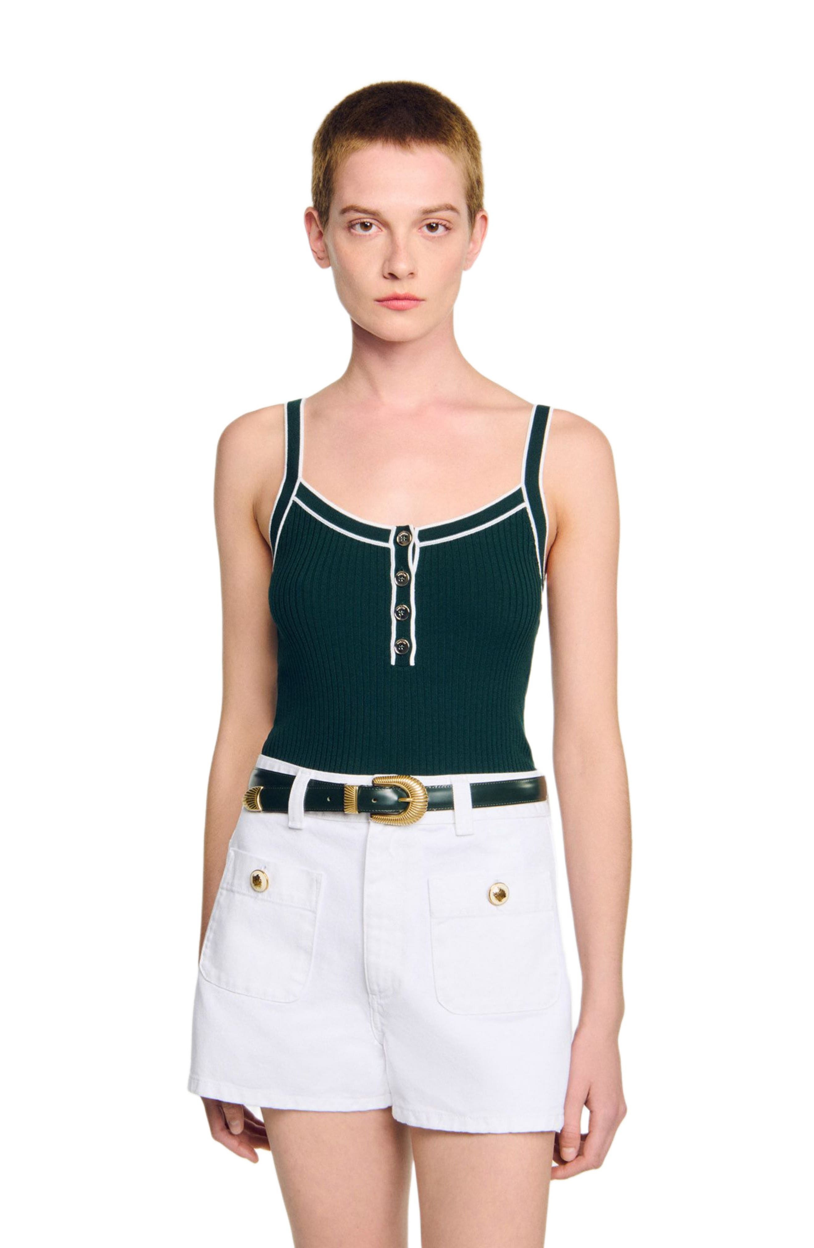 SANDRO Two-tone knit vest top in Bottle Green at Nordstrom - 3