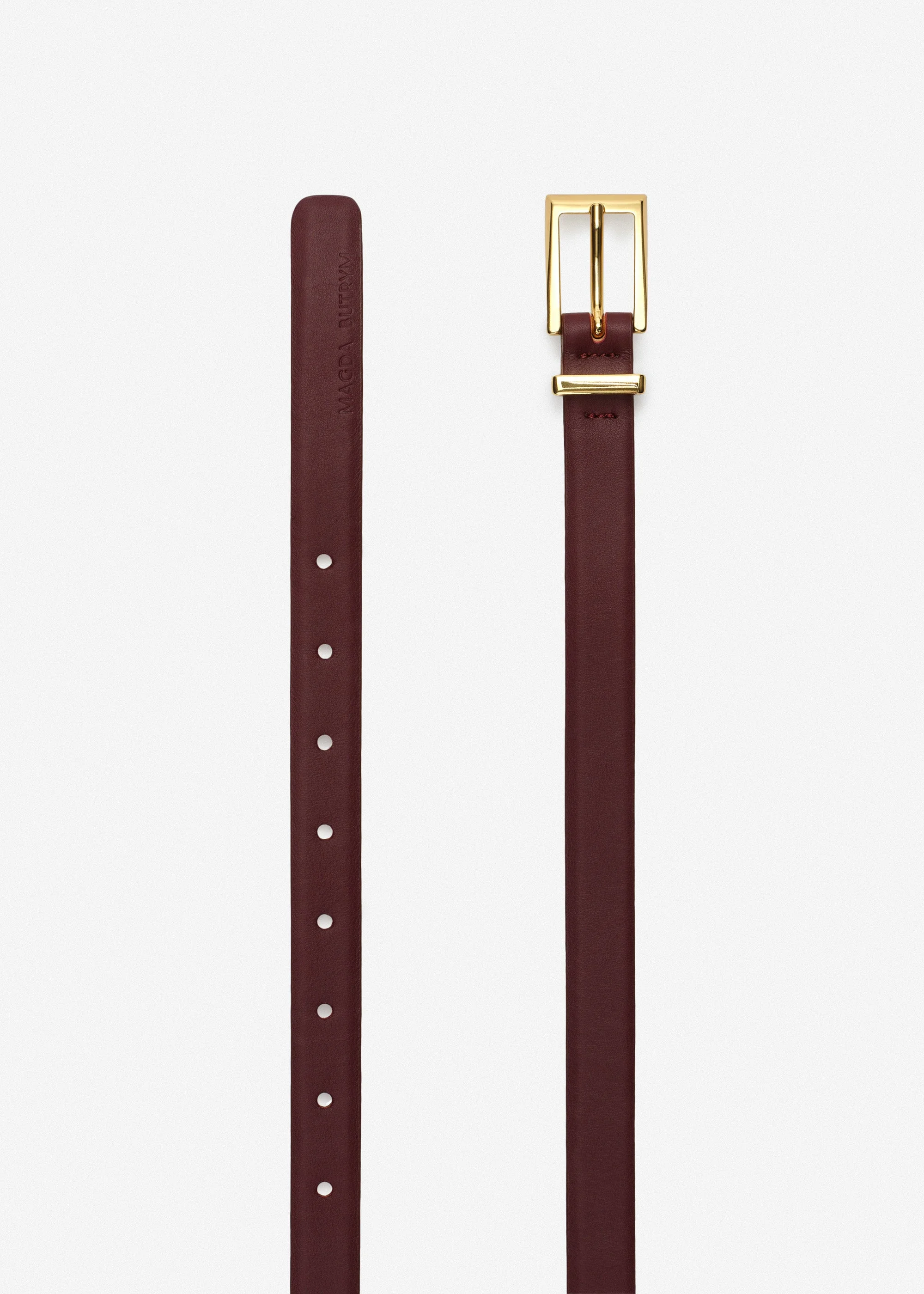 Leather belt with rectangular buckle in bordeaux - 1