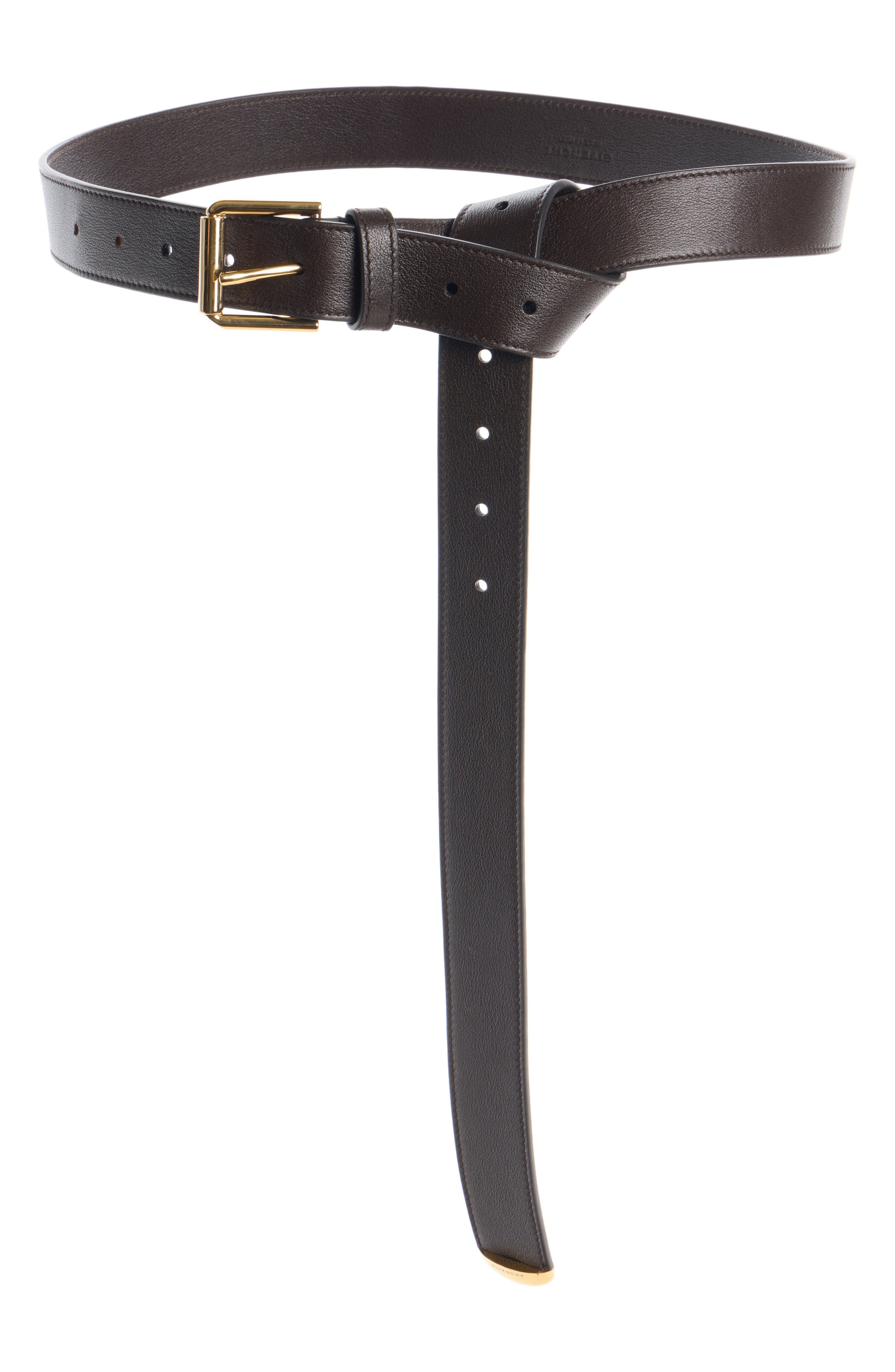 Givenchy Voyou Metal Tip Leather Belt in Chocolate at Nordstrom - 1