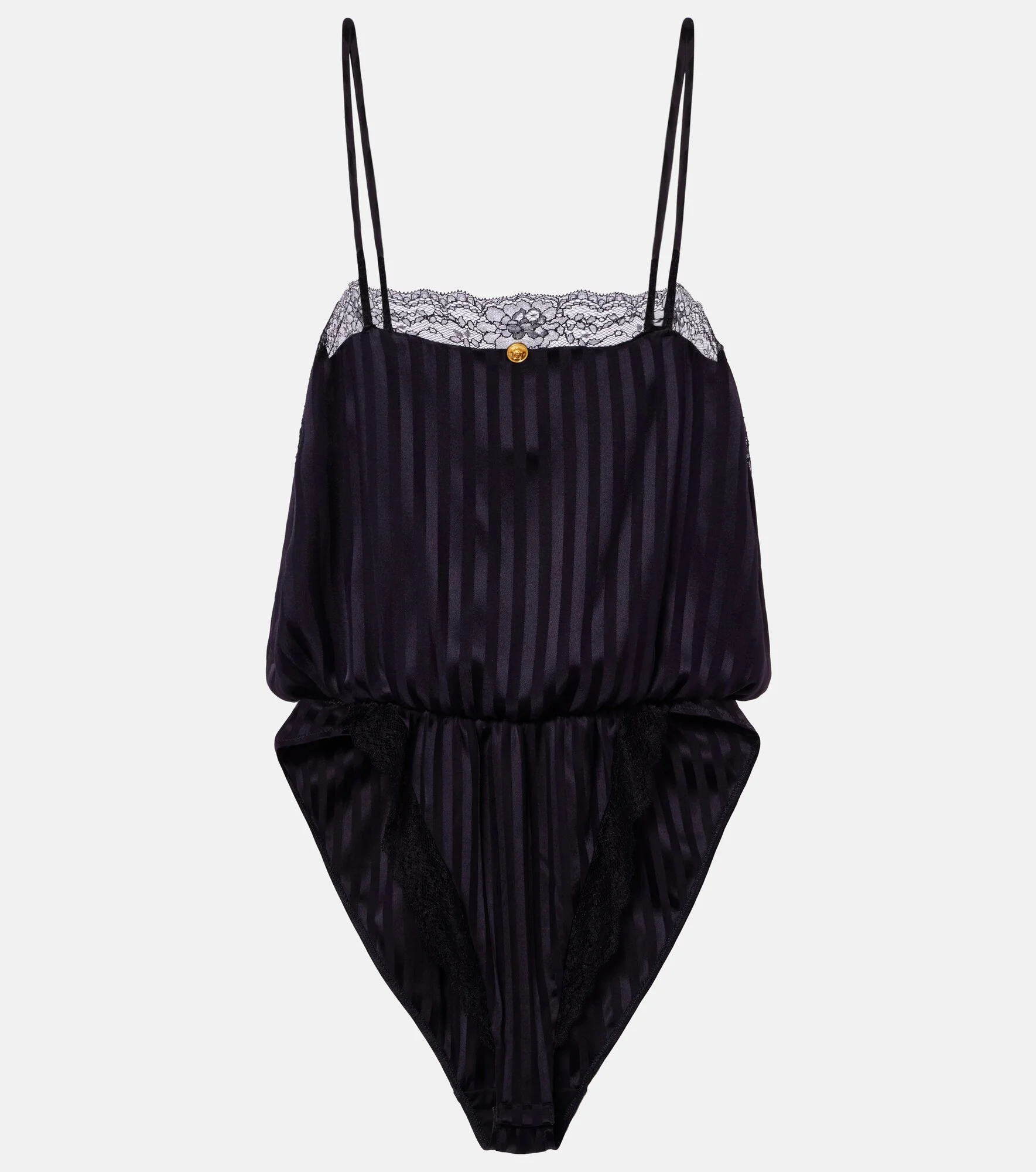 Lace-trimmed silk-blend jacquard bodysuit - 1