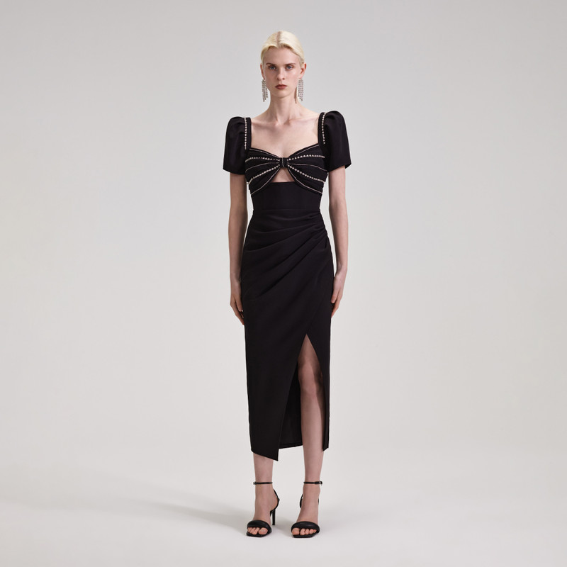 self portrait diamante midi dress self-portrait Diamante Bow Midi Dress in Black