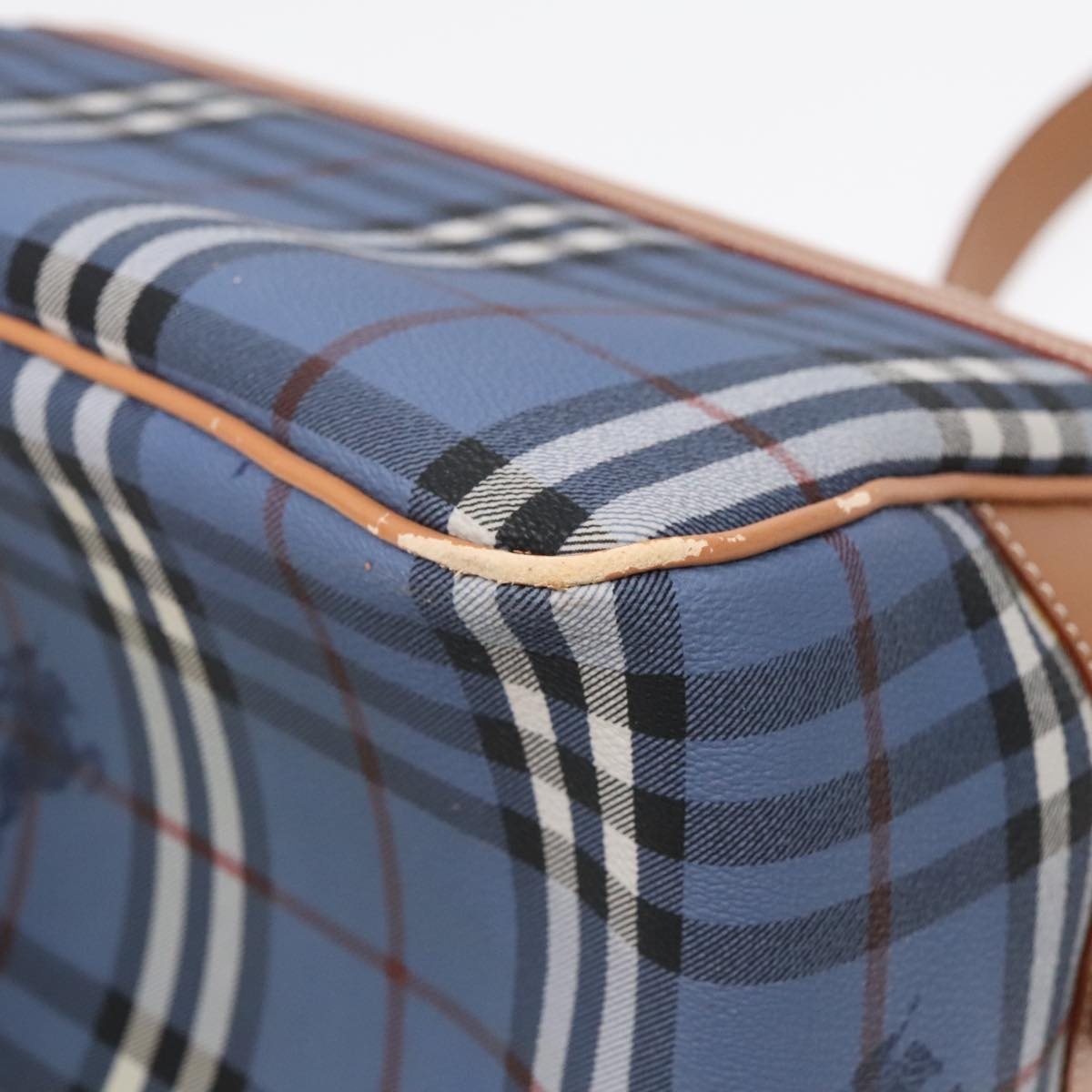 Burberry Nova Check Shoulder Bag Pvc Leather Blue Gold - 13