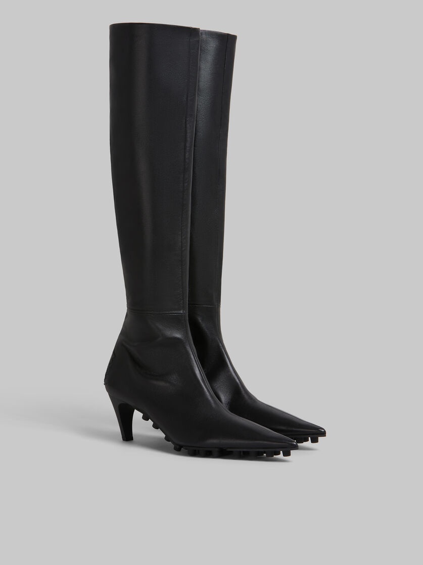 BLACK NAPPA KNEE-HIGH SPIKE BOOT - 2