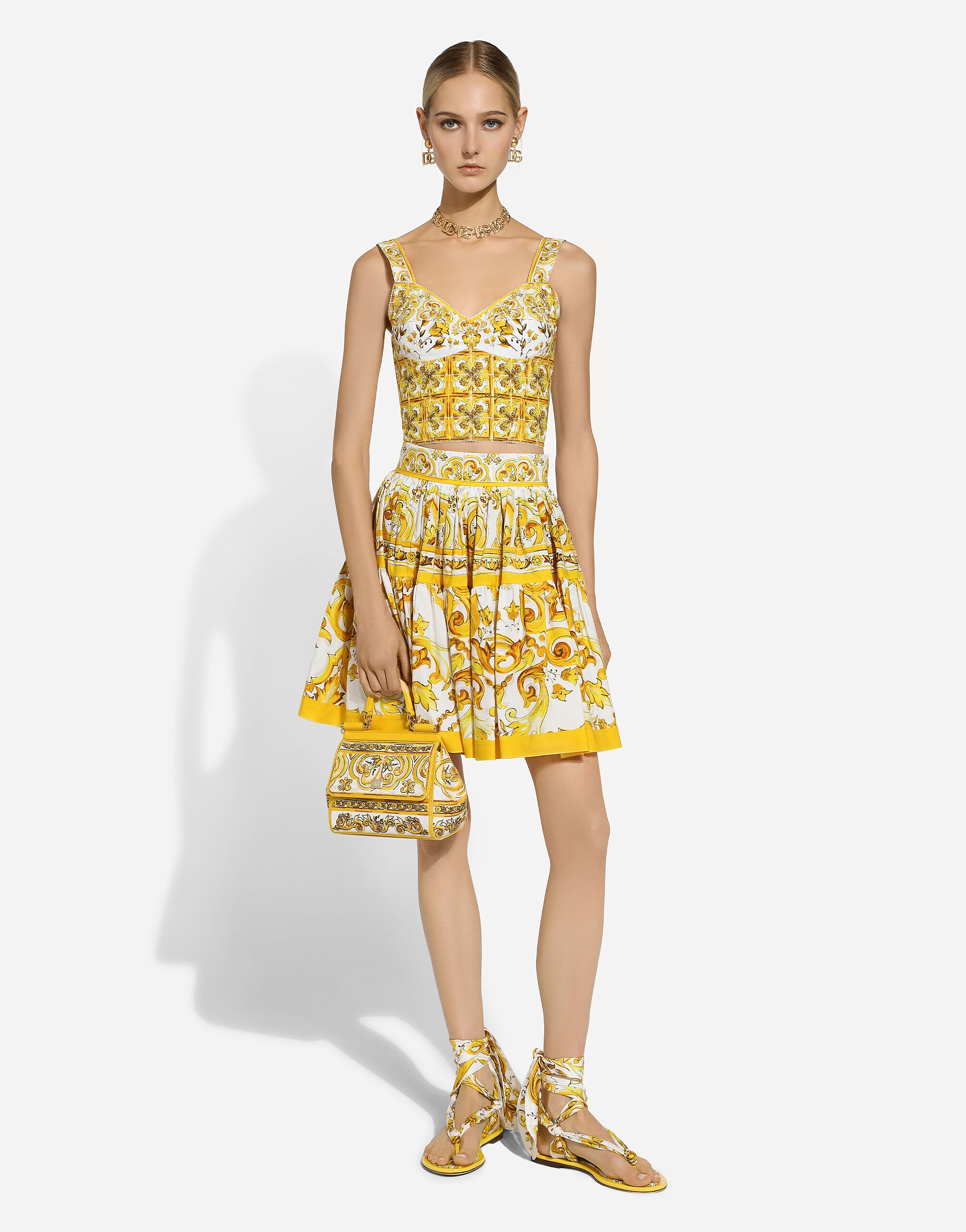 Short circle skirt in majolica-print cotton - 2