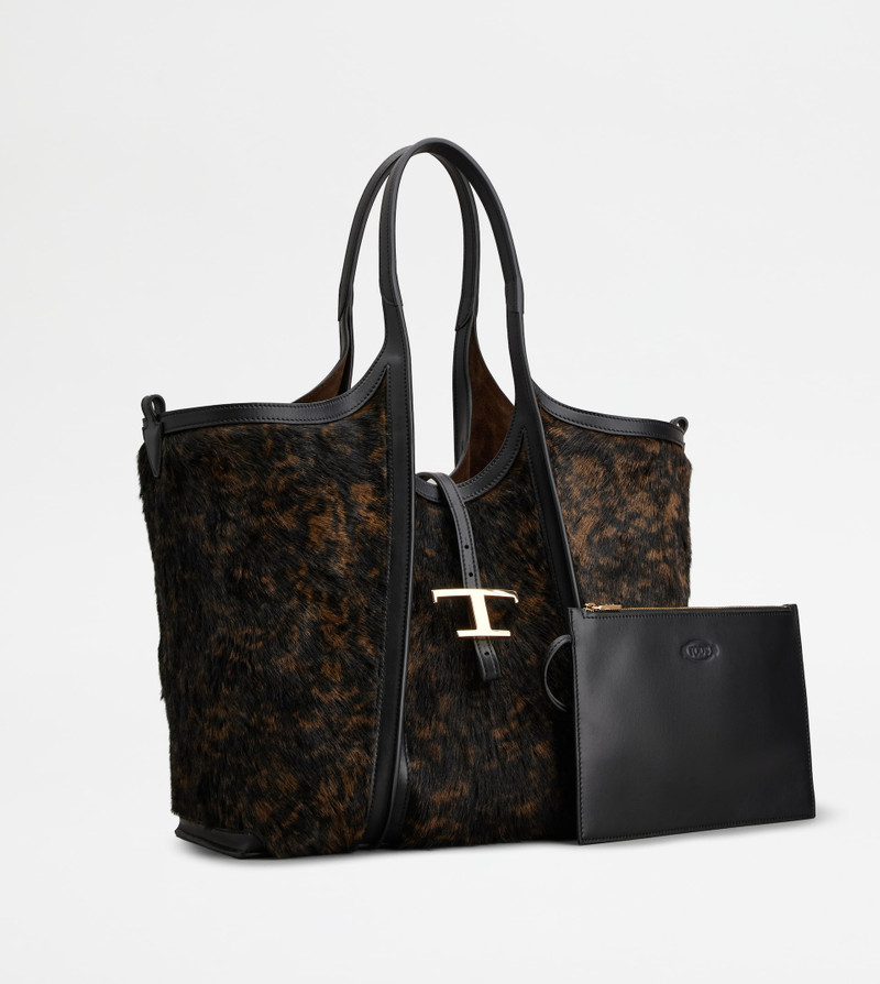 T TIMELESS SHOPPING BAG IN PONY EFFECT LEATHER MEDIUM - BLACK, BROWN 2