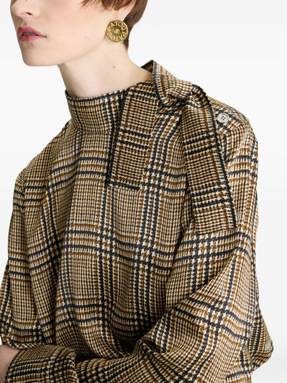 plaid-pattern scarf-detail blouse - 4