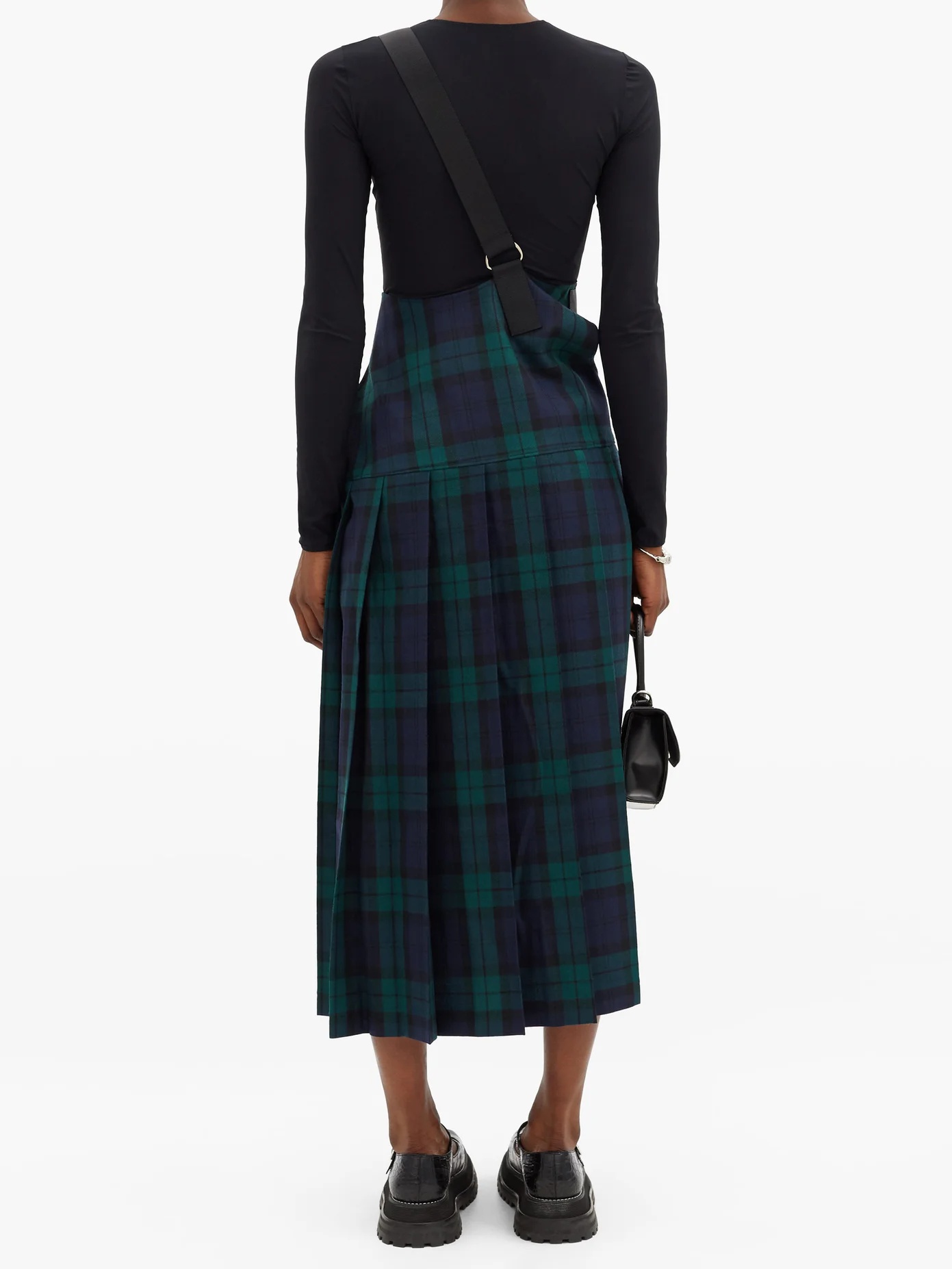 Shoulder-strap pleated tartan wool kilt - 5