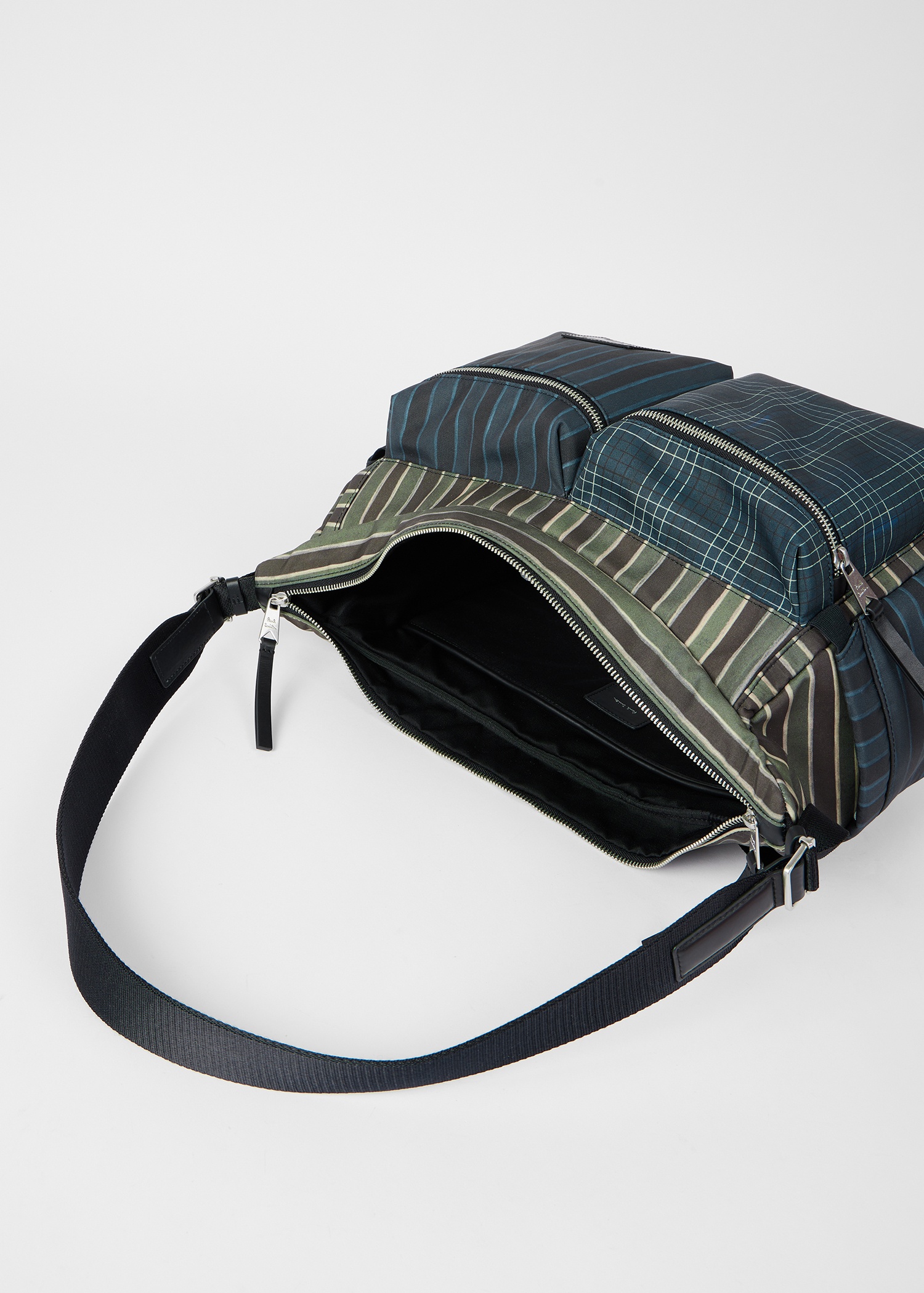 Multicolour Mixed Check and Stripe Cross-Body Bag - 4